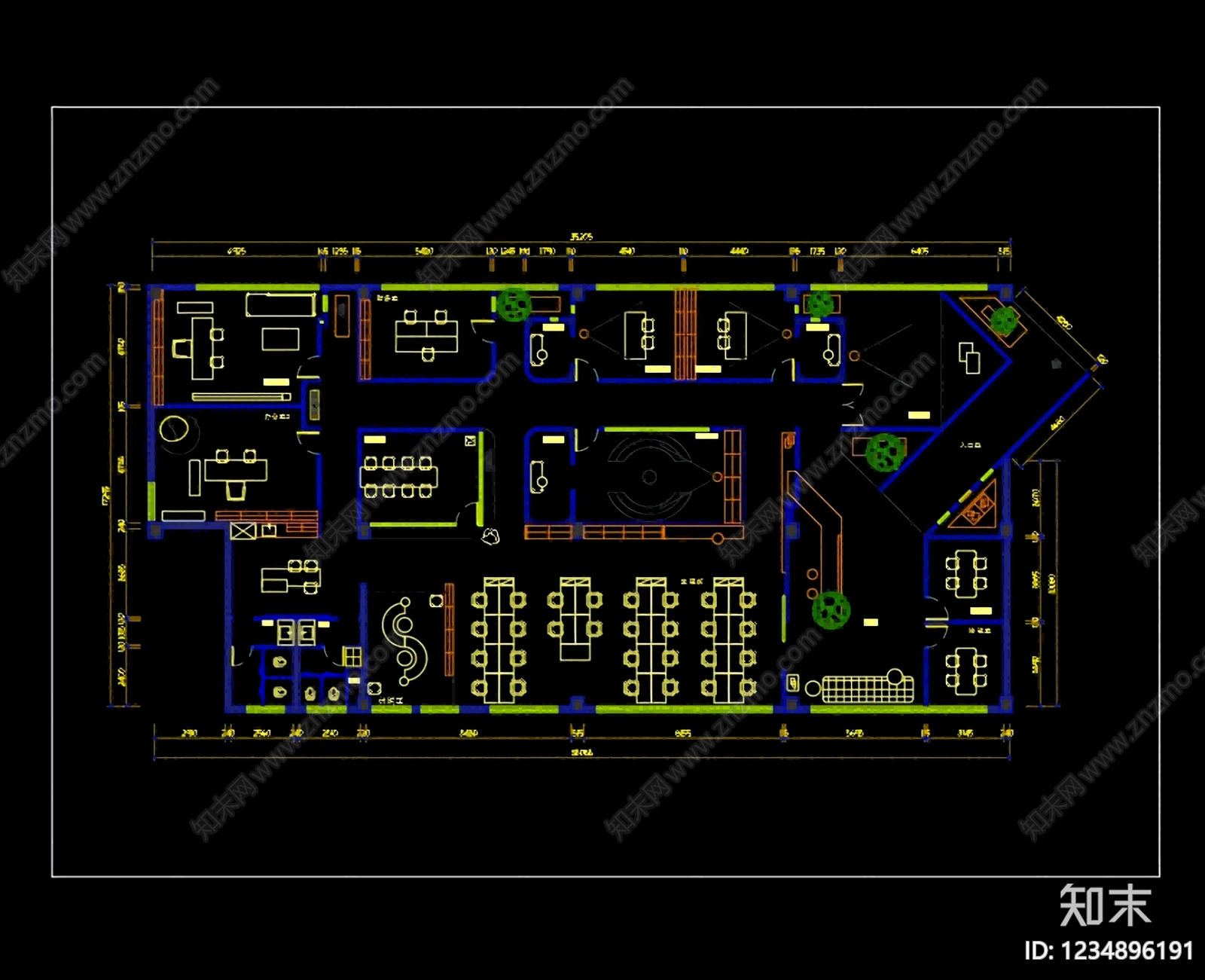 整体办公空间cad施工图下载【ID:1234896191】