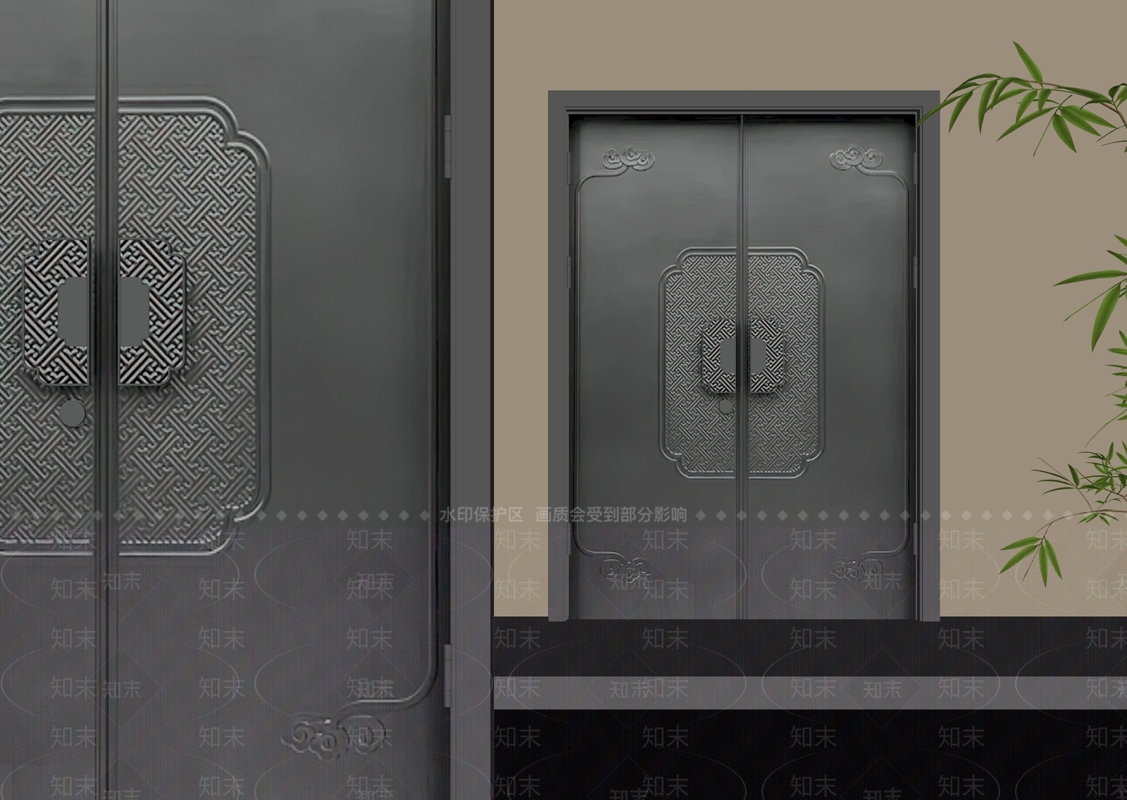 新中式双开门3D模型下载【ID:1234916925】