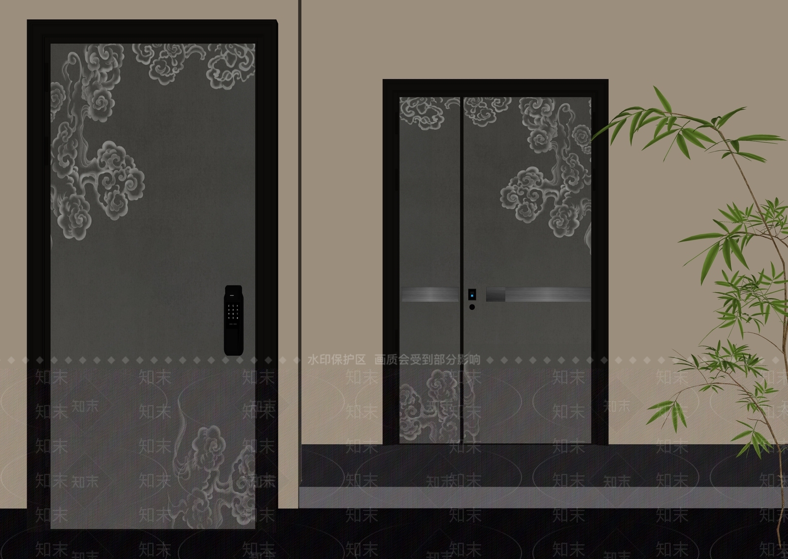 新中式门组合3D模型下载【ID:1234917455】
