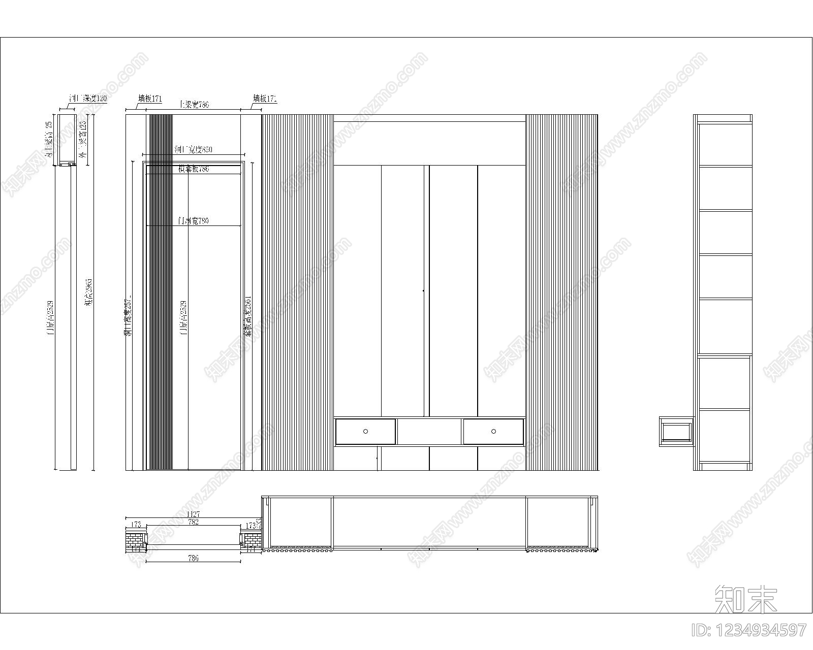 屏风隔断cad施工图下载【ID:1234934597】