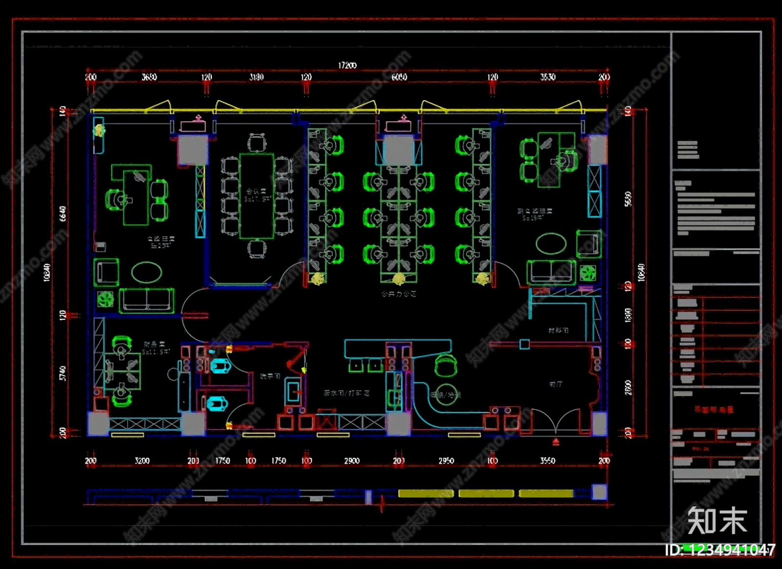整体办公空间cad施工图下载【ID:1234941047】