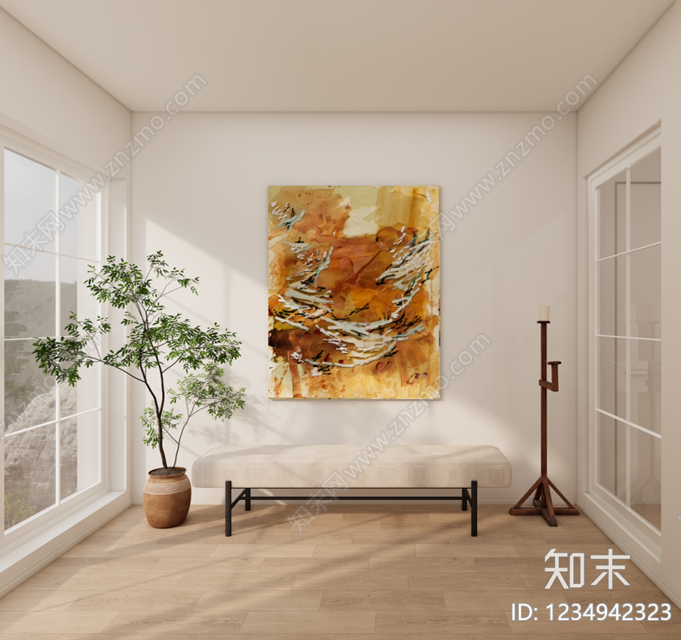 奶油风抽象画SU模型下载【ID:1234942323】