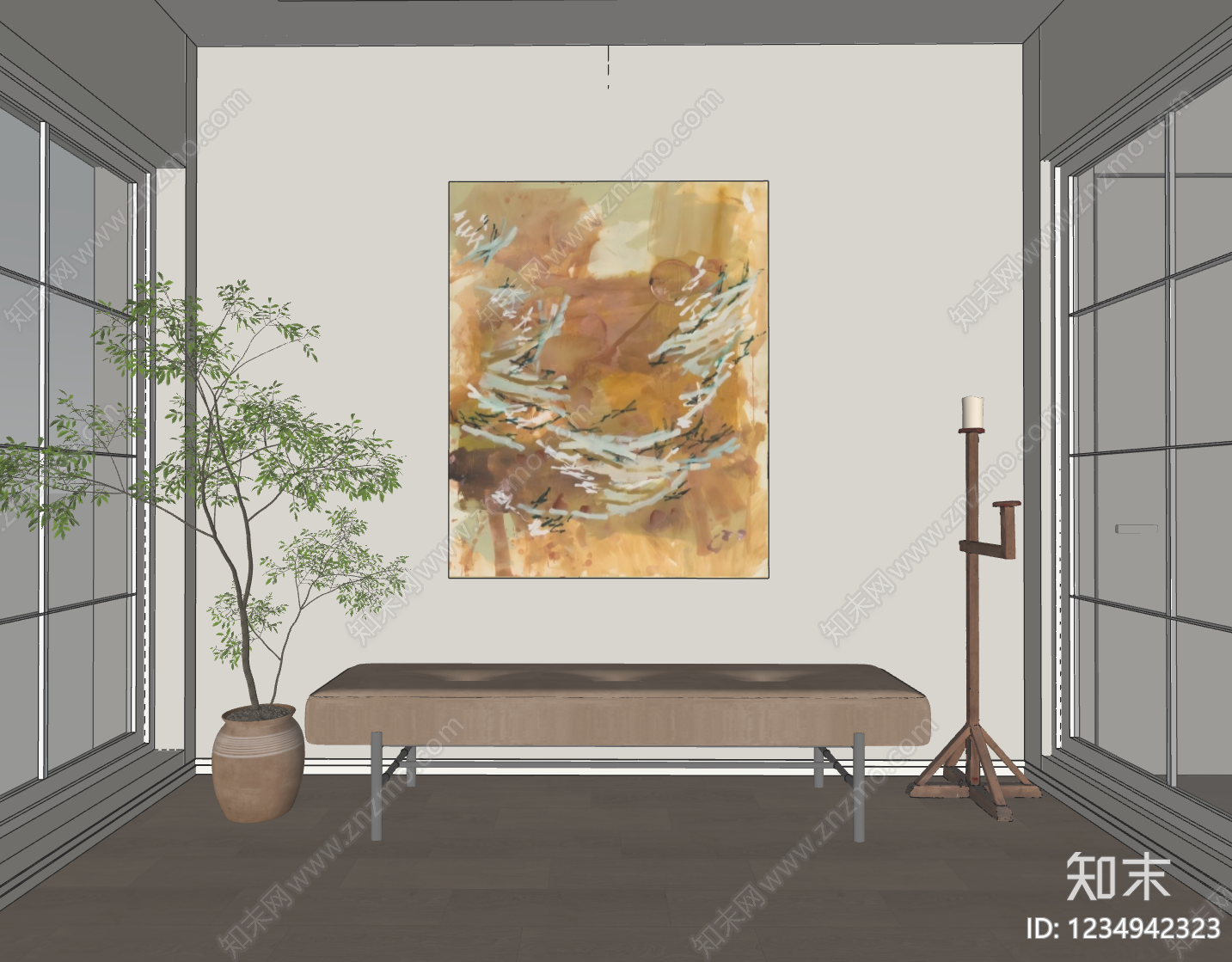奶油风抽象画SU模型下载【ID:1234942323】