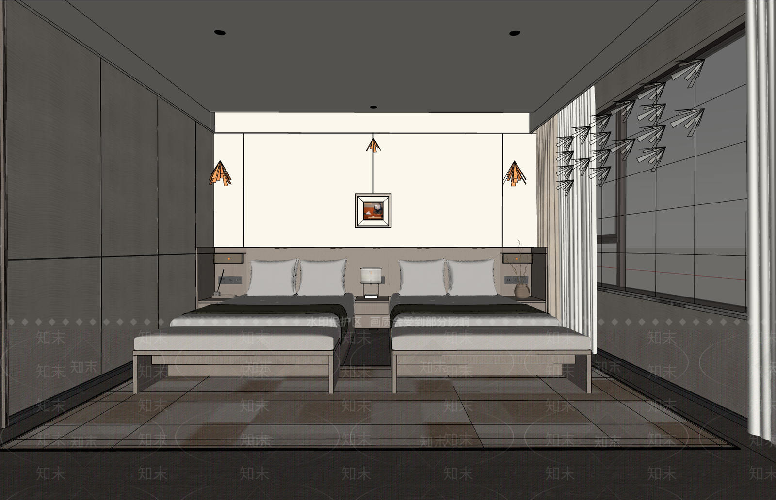 现代简约酒店客房SU模型下载【ID:1234945316】