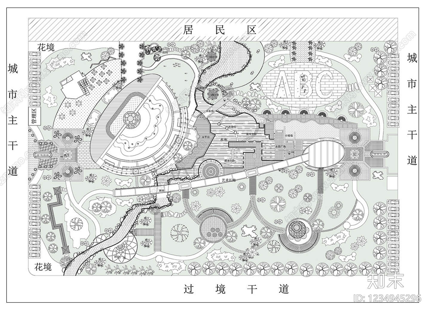 口袋公园cad施工图下载【ID:1234945296】