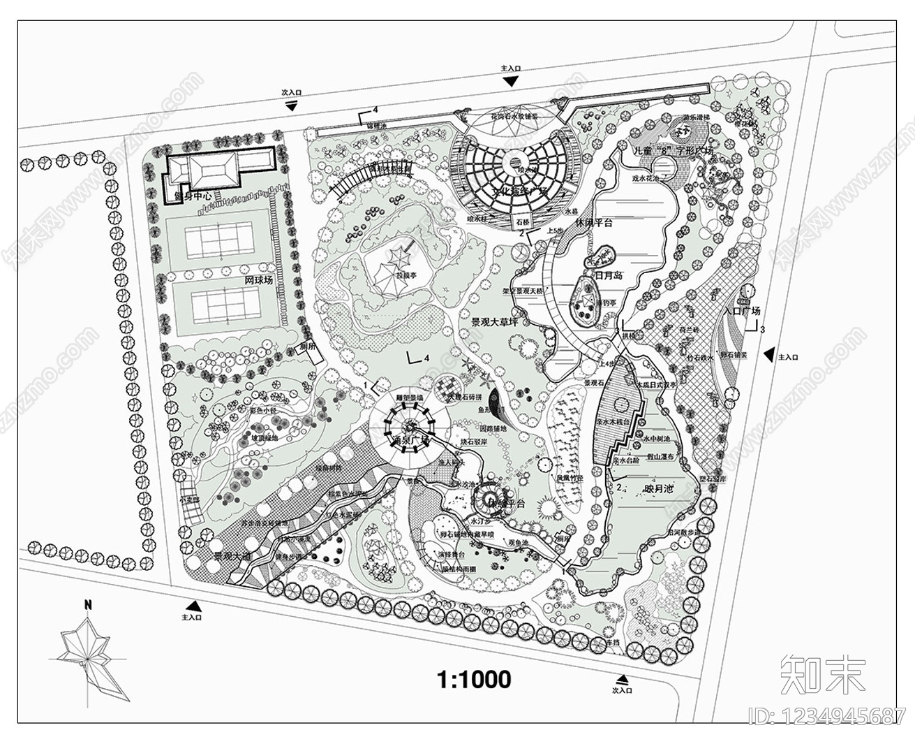 口袋公园cad施工图下载【ID:1234945687】