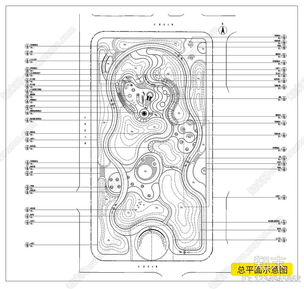 公园规划cad施工图下载【ID:1234945862】