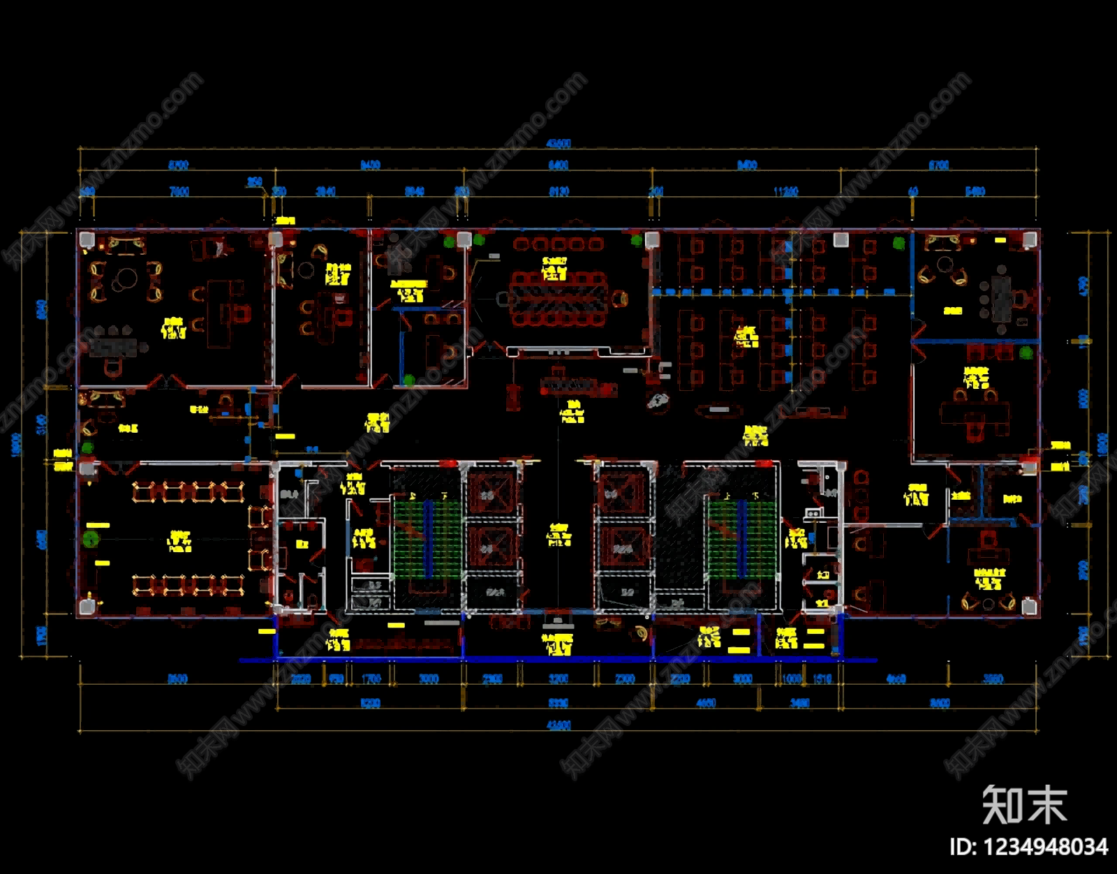 整体办公空间cad施工图下载【ID:1234948034】