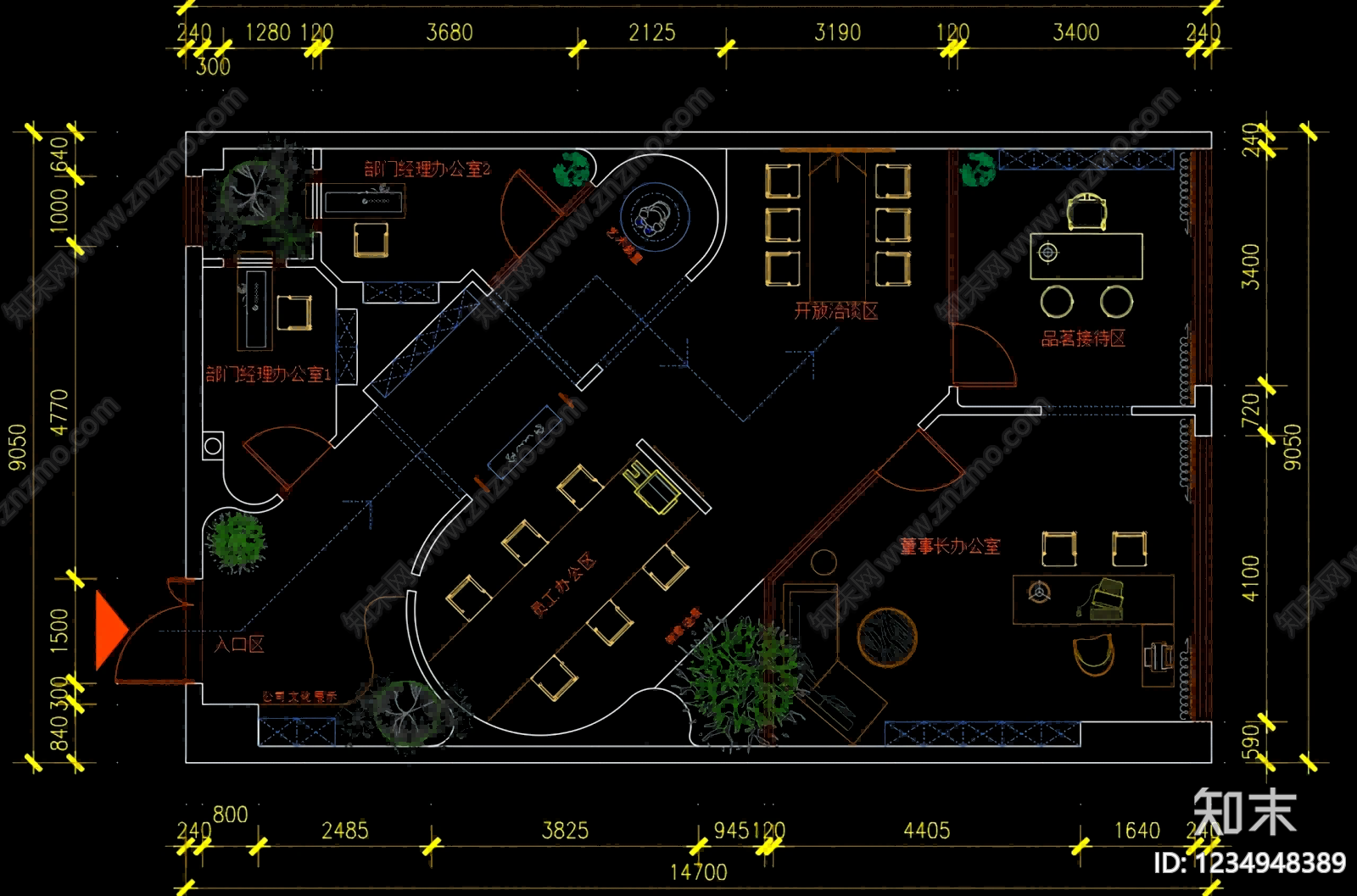 整体办公空间cad施工图下载【ID:1234948389】