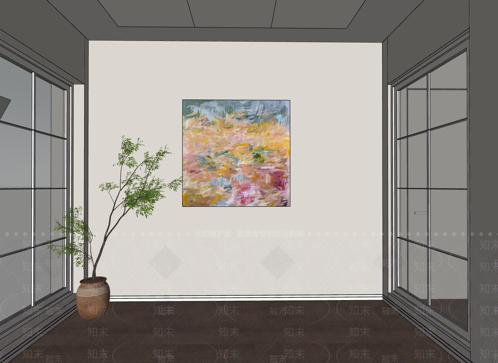 奶油风抽象画SU模型下载【ID:1234949359】