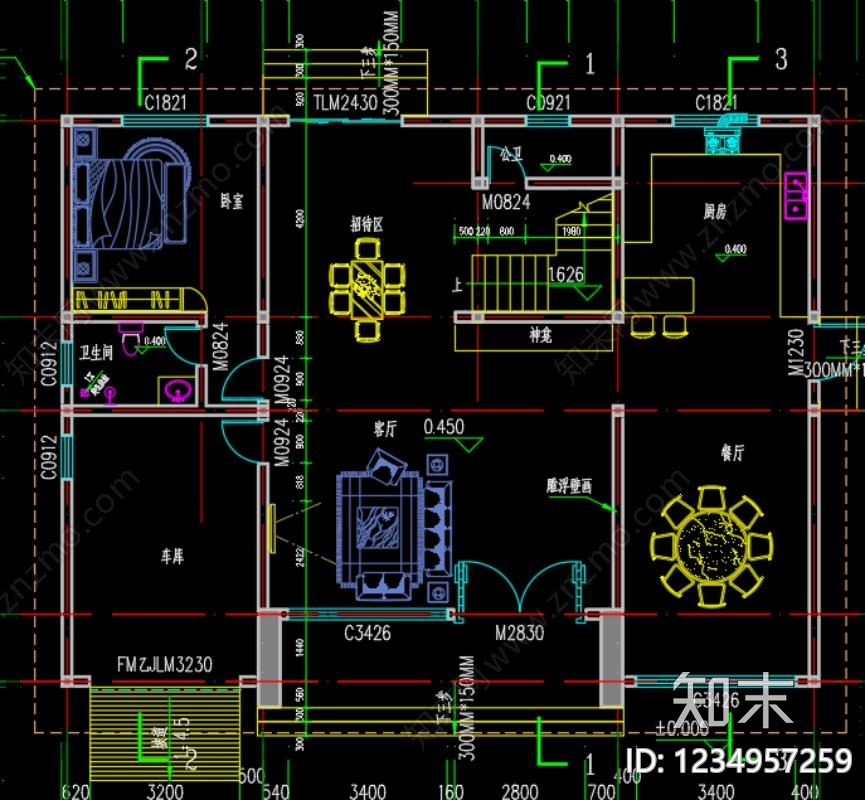 别墅建筑cad施工图下载【ID:1234957259】
