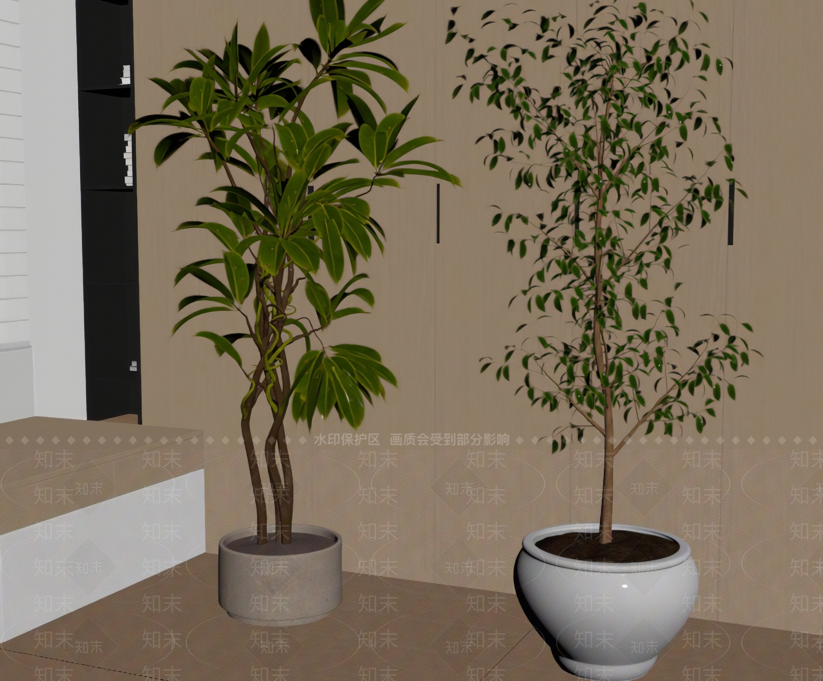 原木风盆栽SU模型下载【ID:1234958343】