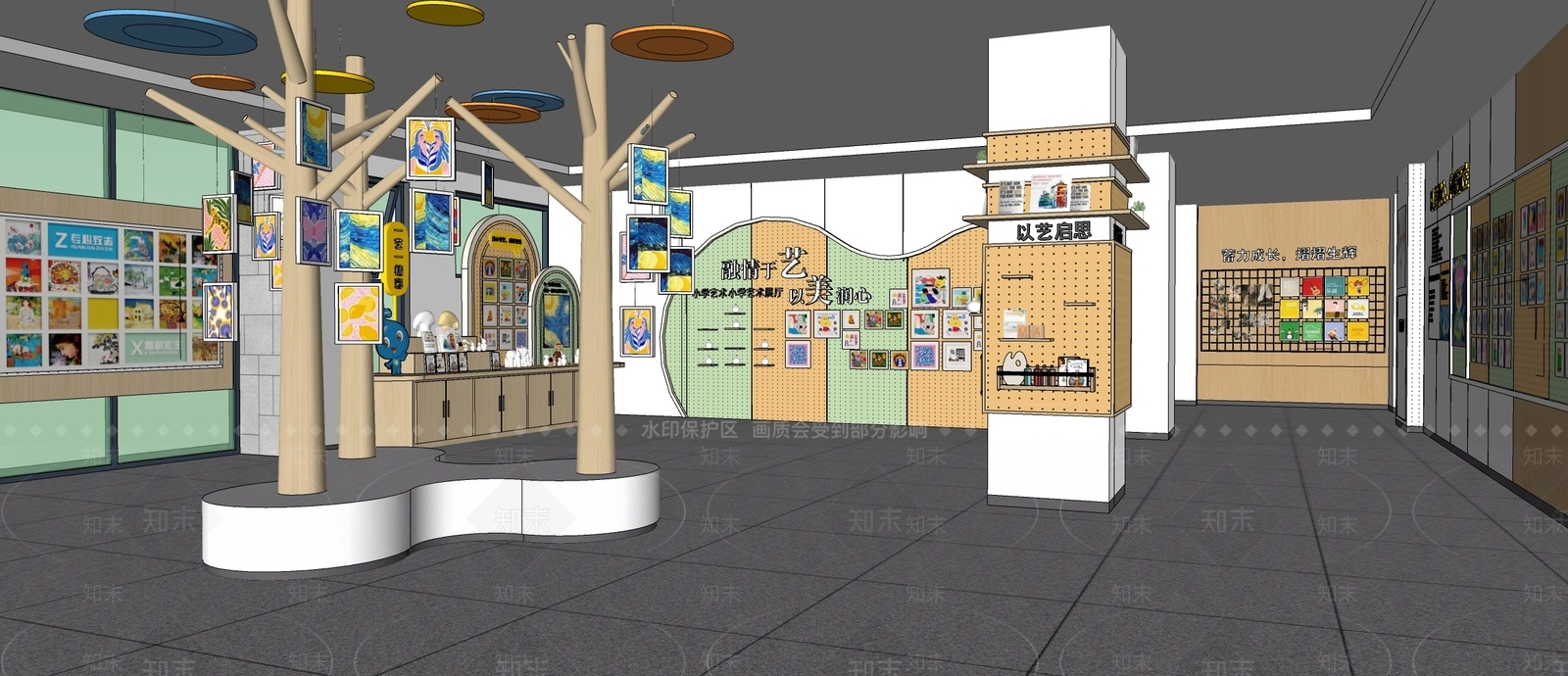 原木风学校展厅SU模型下载【ID:1234960534】