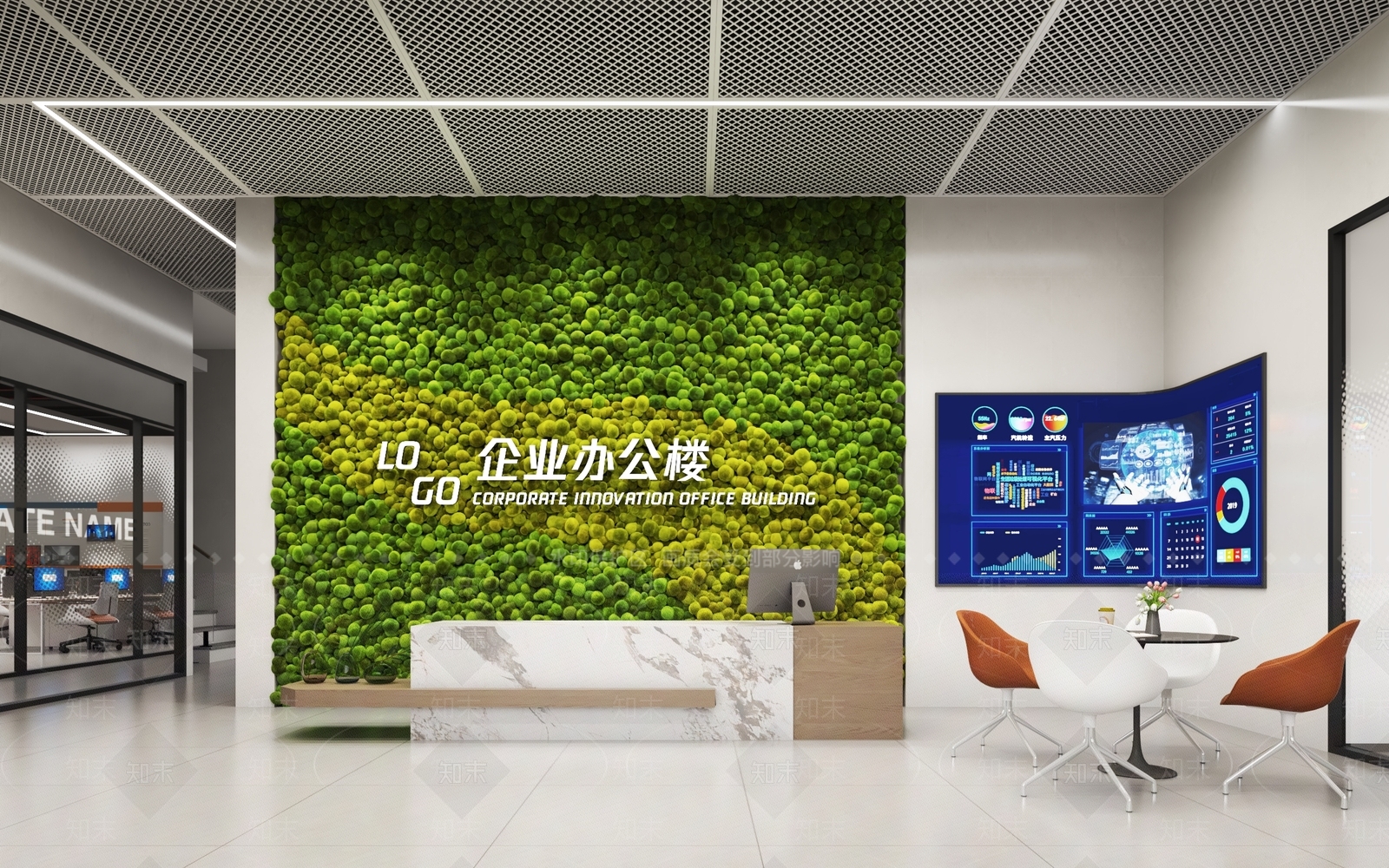 现代简约办公大厅3D模型下载【ID:1234963131】