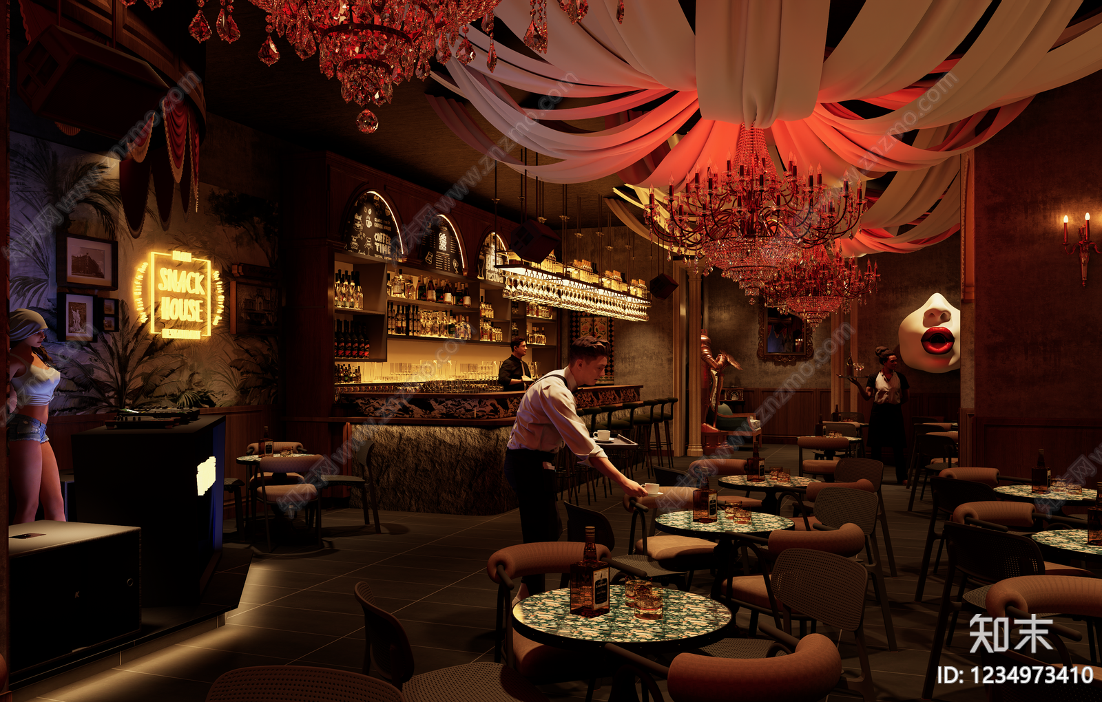 复古酒吧3D模型下载【ID:1234973410】