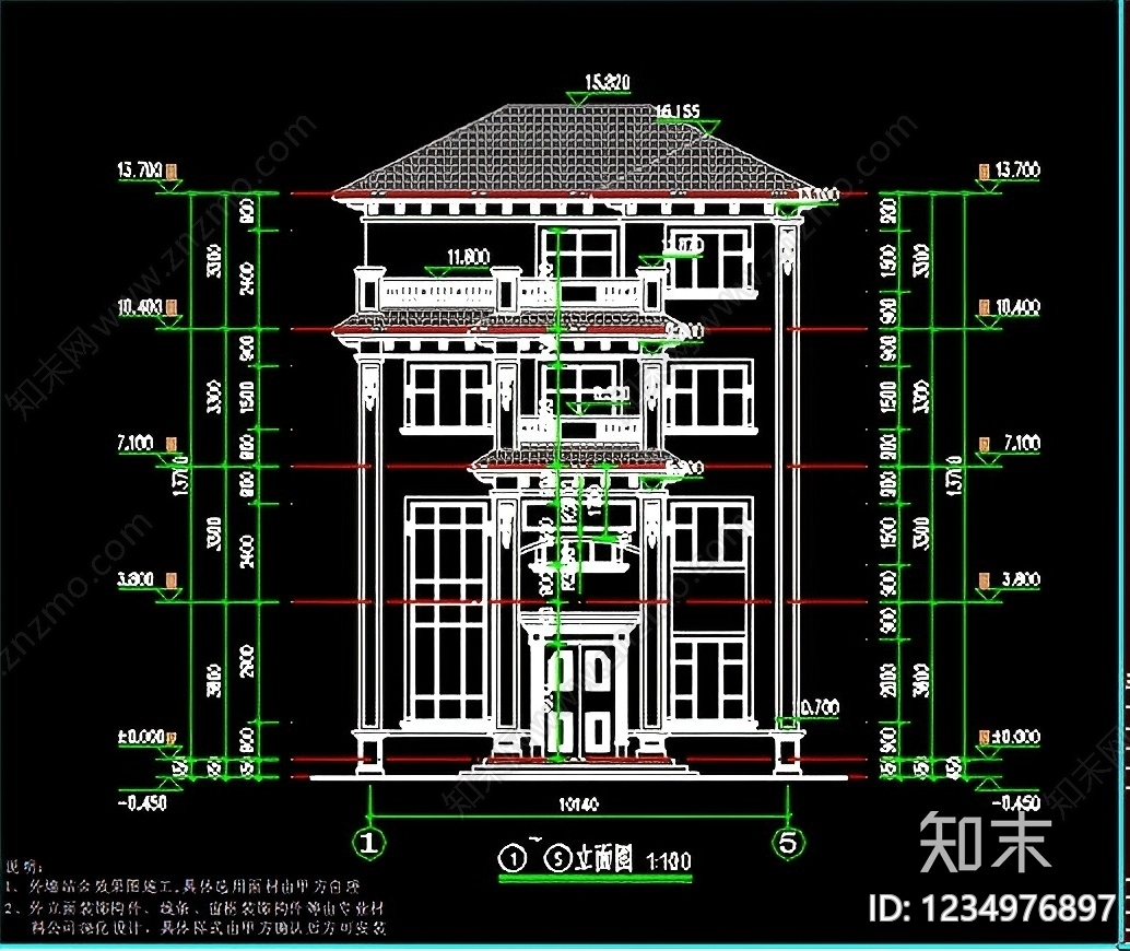 别墅建筑cad施工图下载【ID:1234976897】