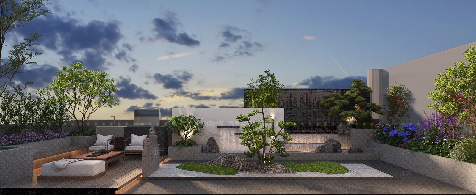 新中式景观屋顶花园3D模型下载【ID:1234992232】