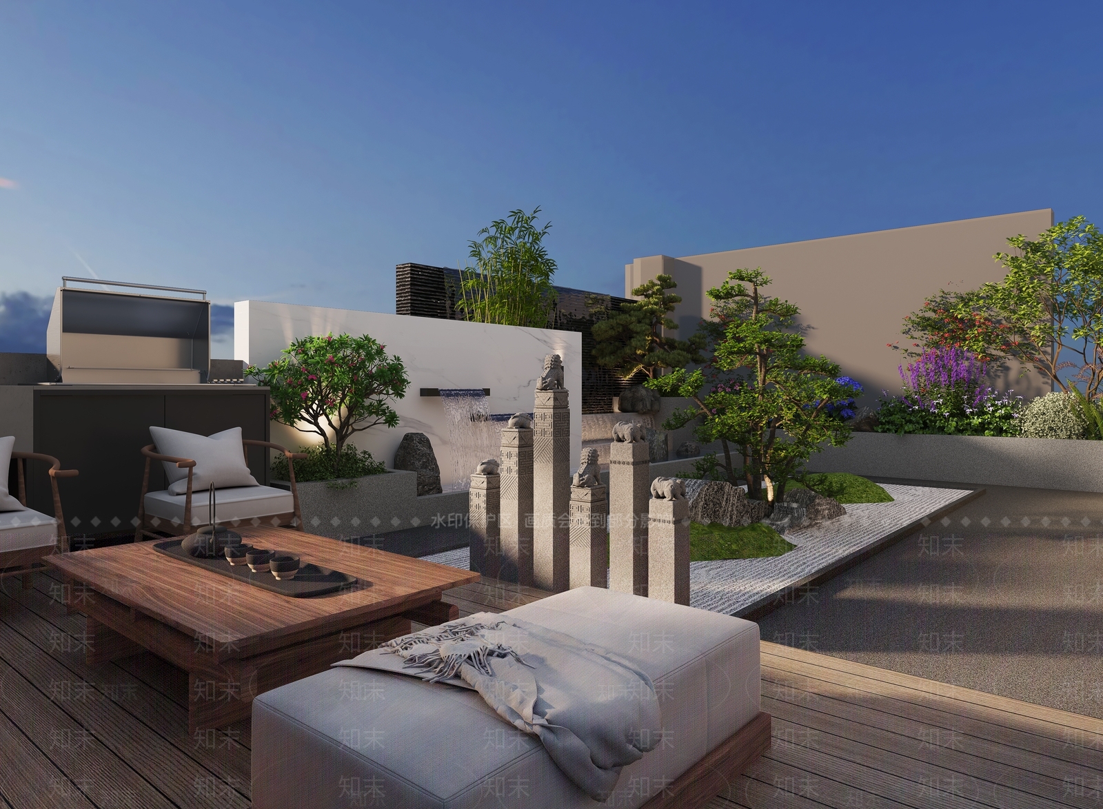 新中式景观屋顶花园3D模型下载【ID:1234992232】