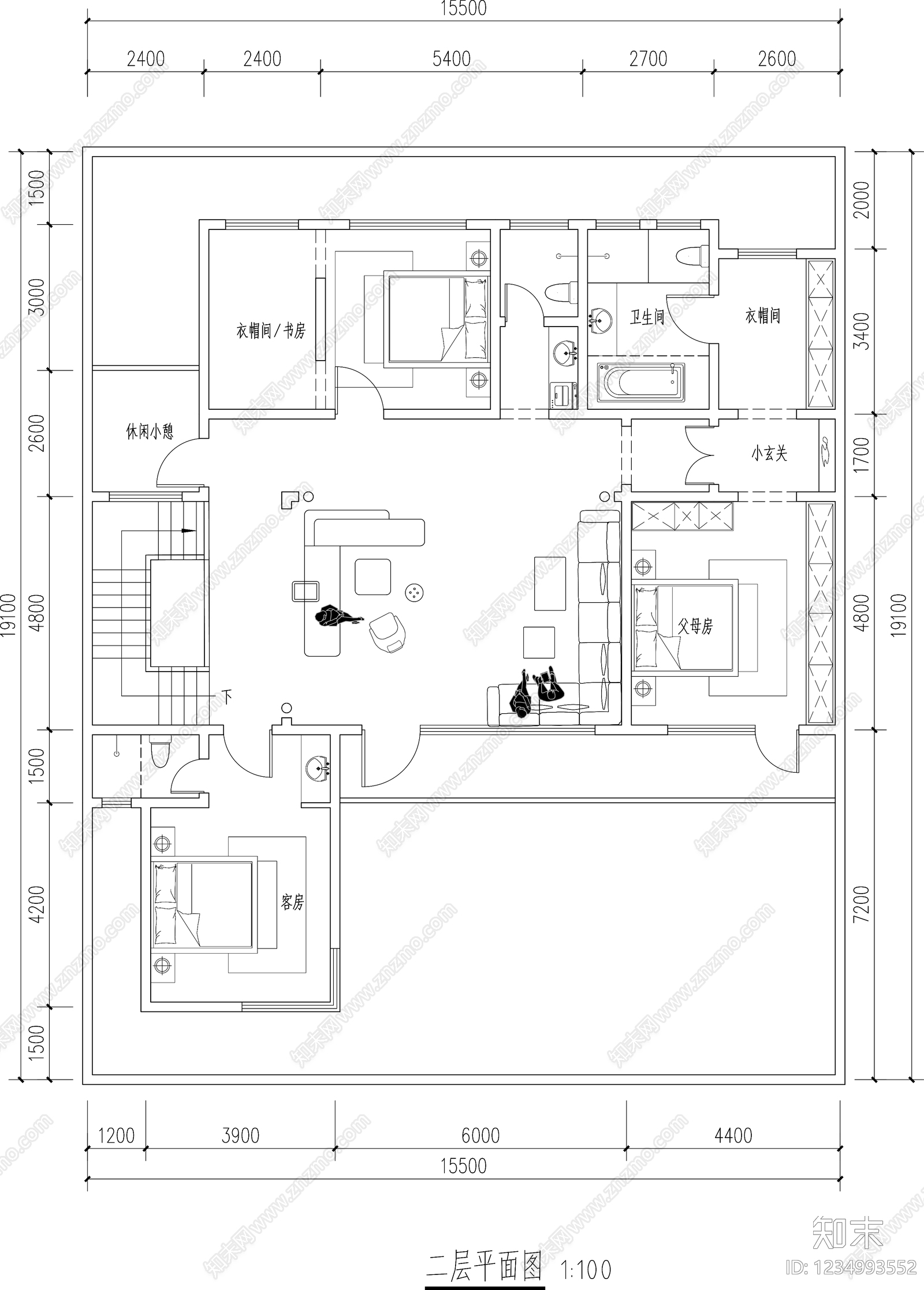 别墅建筑cad施工图下载【ID:1234993552】