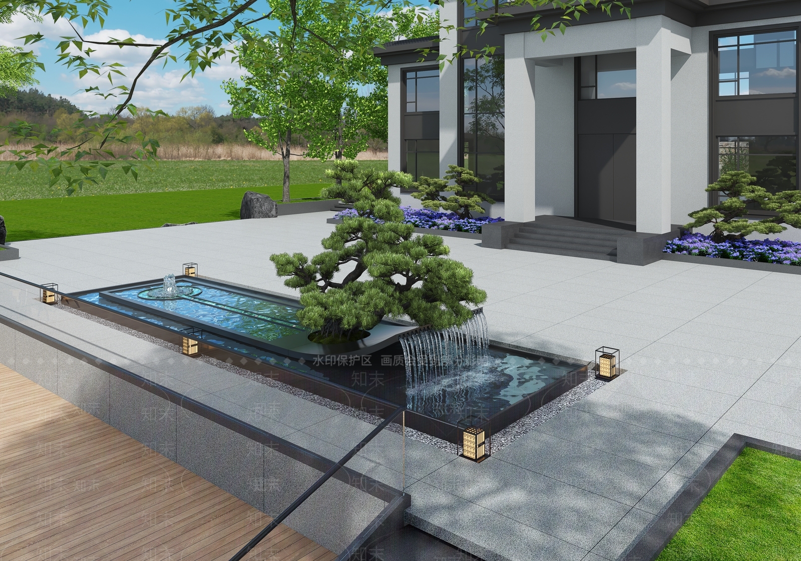 新中式景观别墅外观3D模型下载【ID:1234995192】
