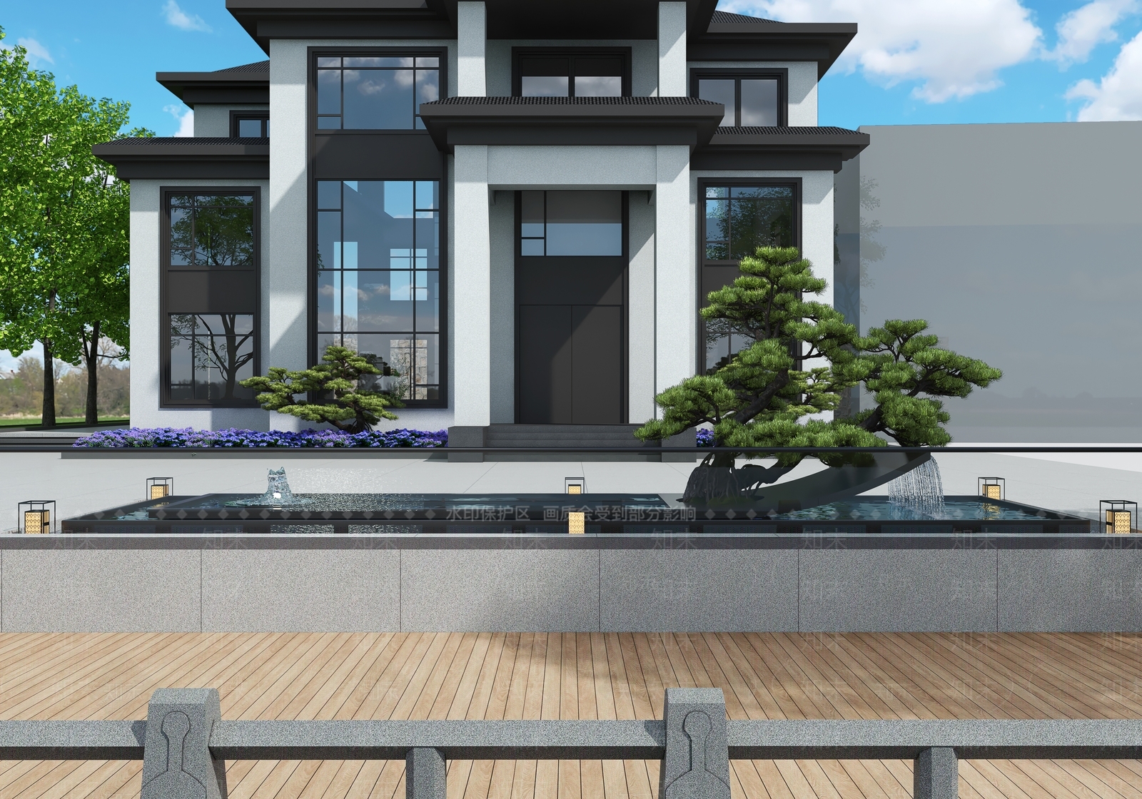 新中式景观别墅外观3D模型下载【ID:1234995192】