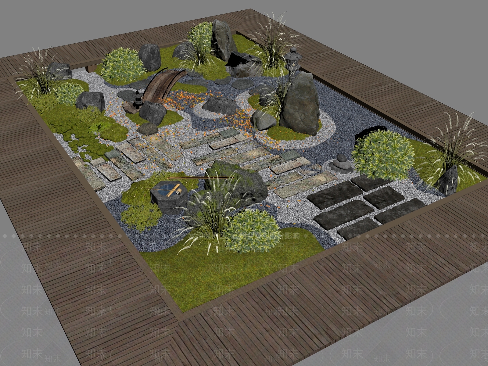 日式枯山水3D模型下载【ID:1235020038】