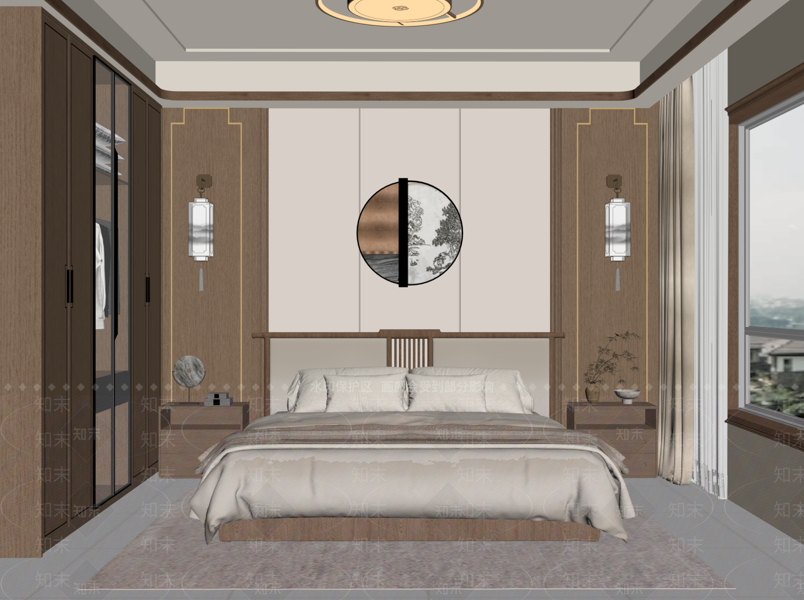 新中式主卧SU模型下载【ID:1235028102】