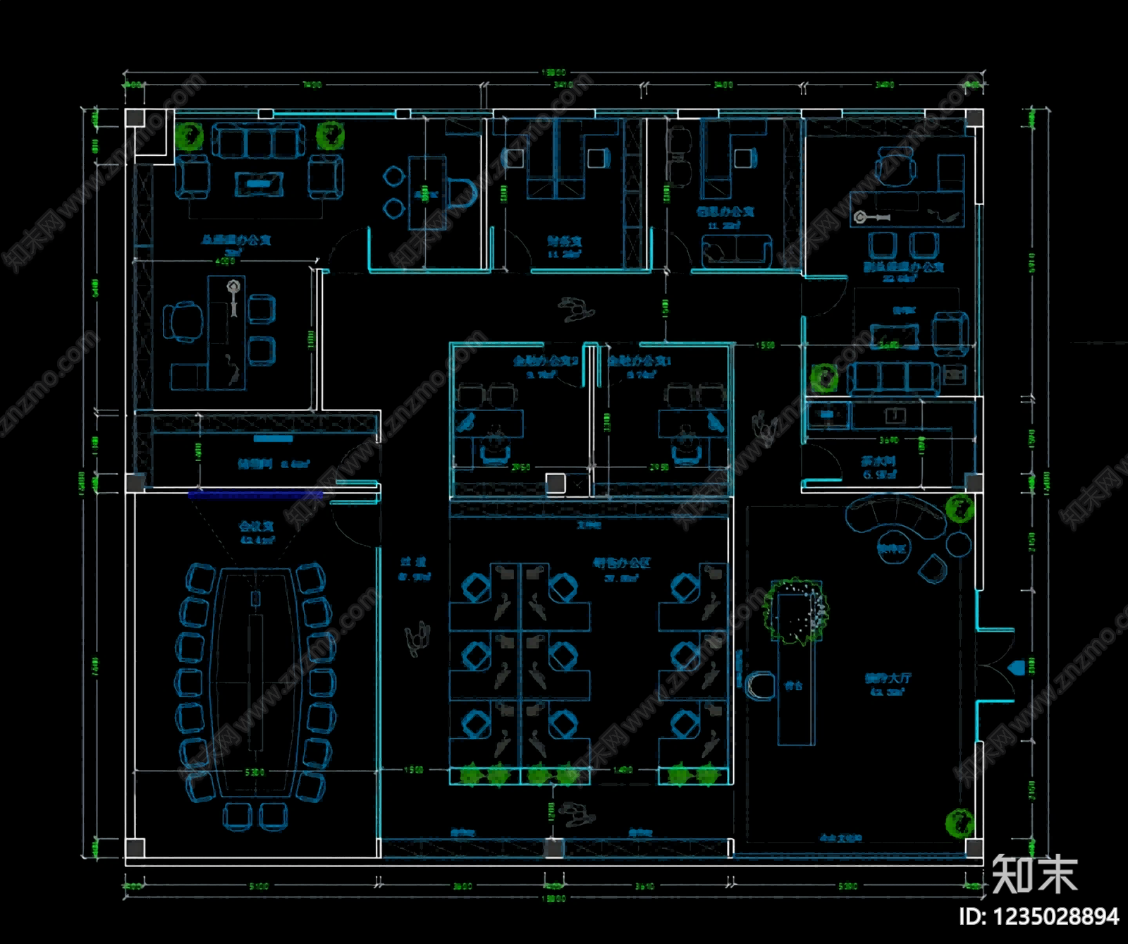 整体办公空间cad施工图下载【ID:1235028894】