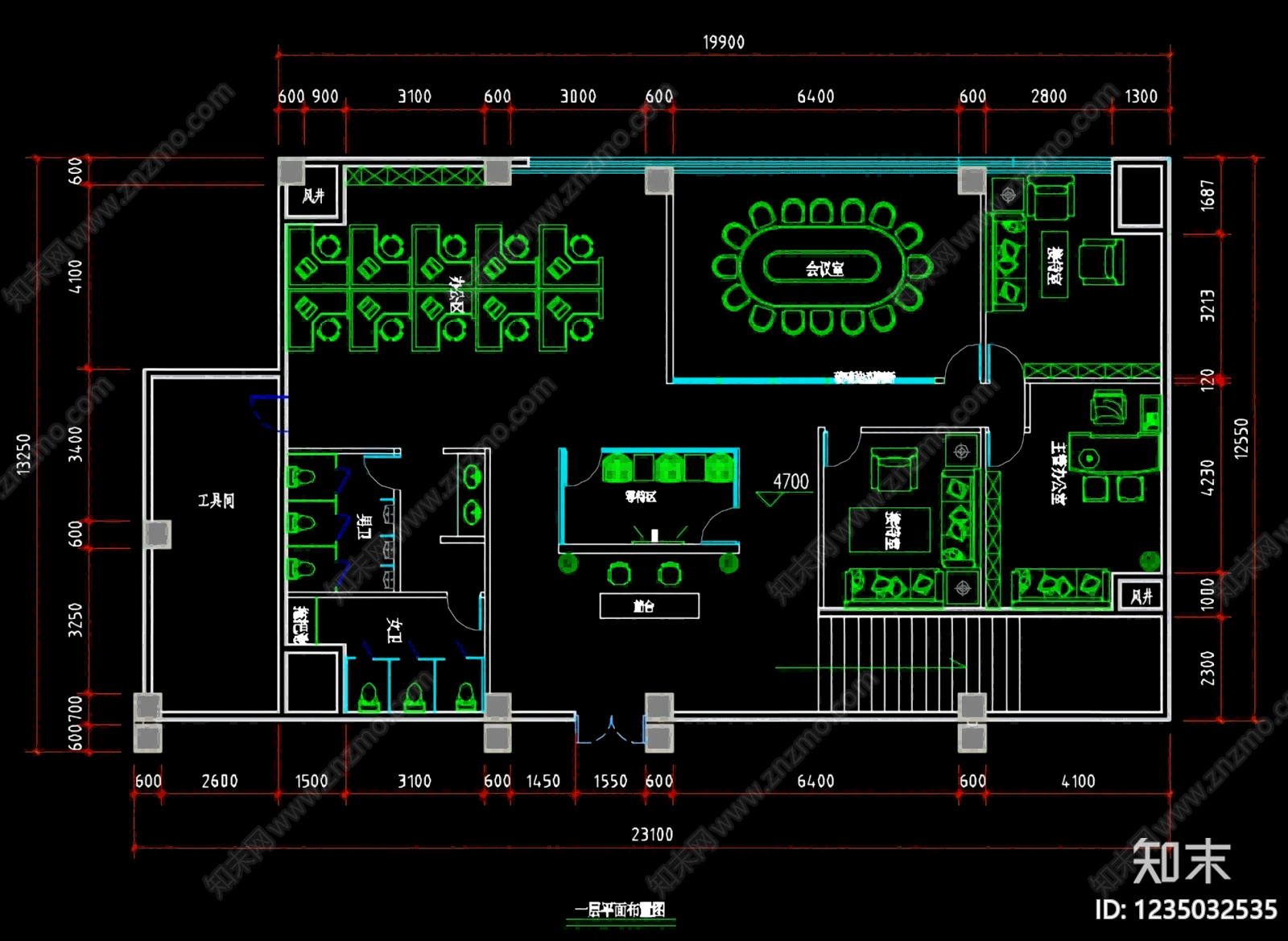 整体办公空间cad施工图下载【ID:1235032535】