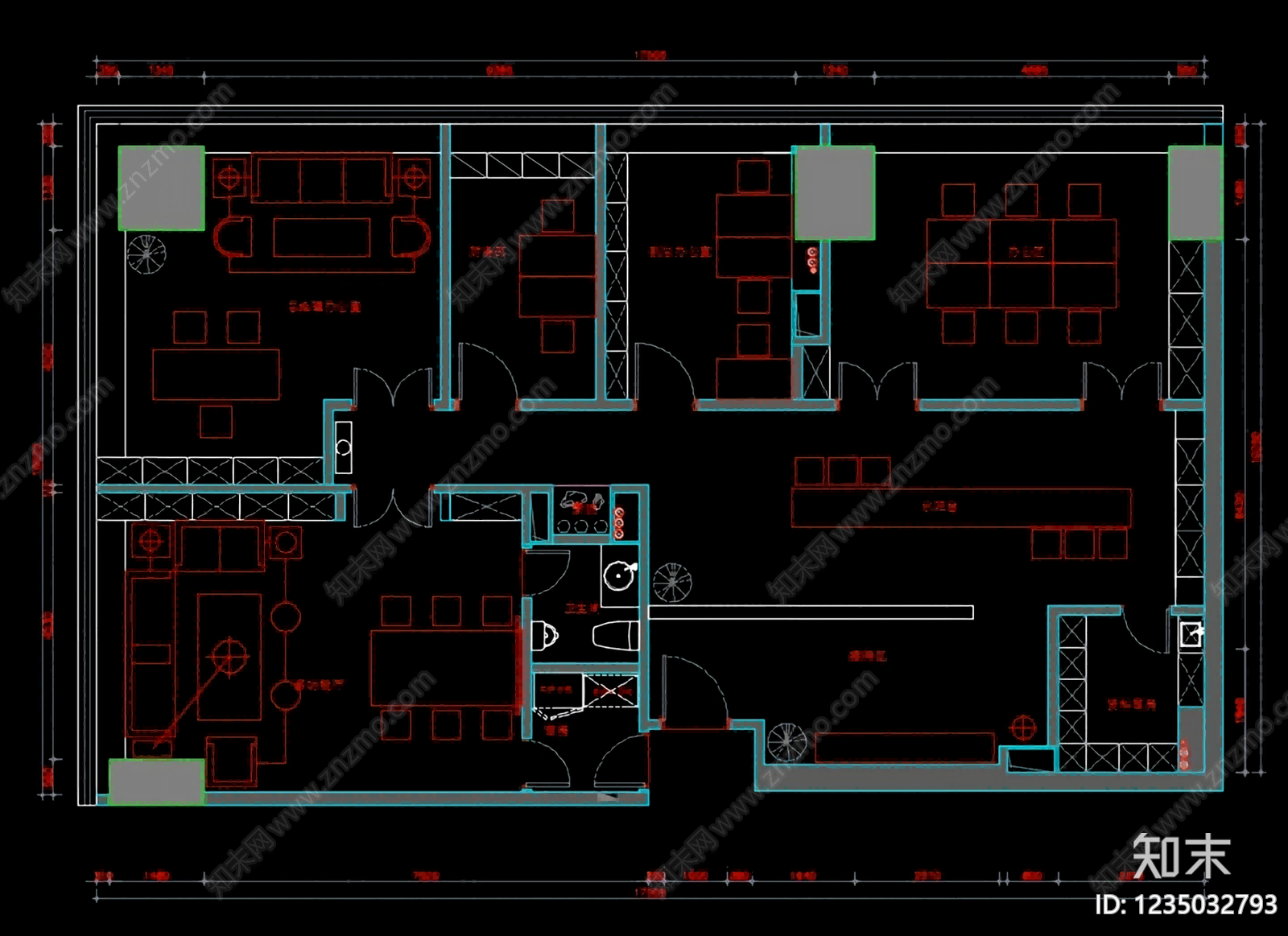 整体办公空间cad施工图下载【ID:1235032793】