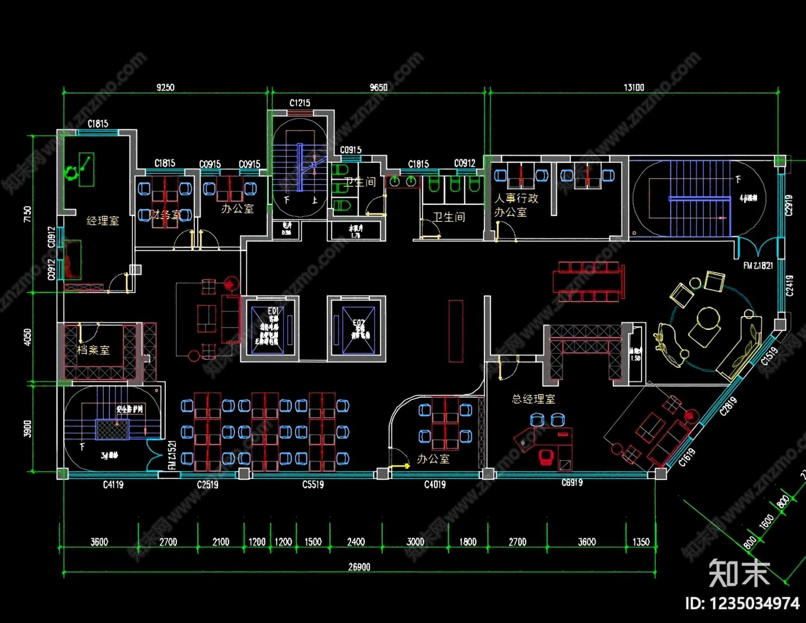 整体办公空间cad施工图下载【ID:1235034974】