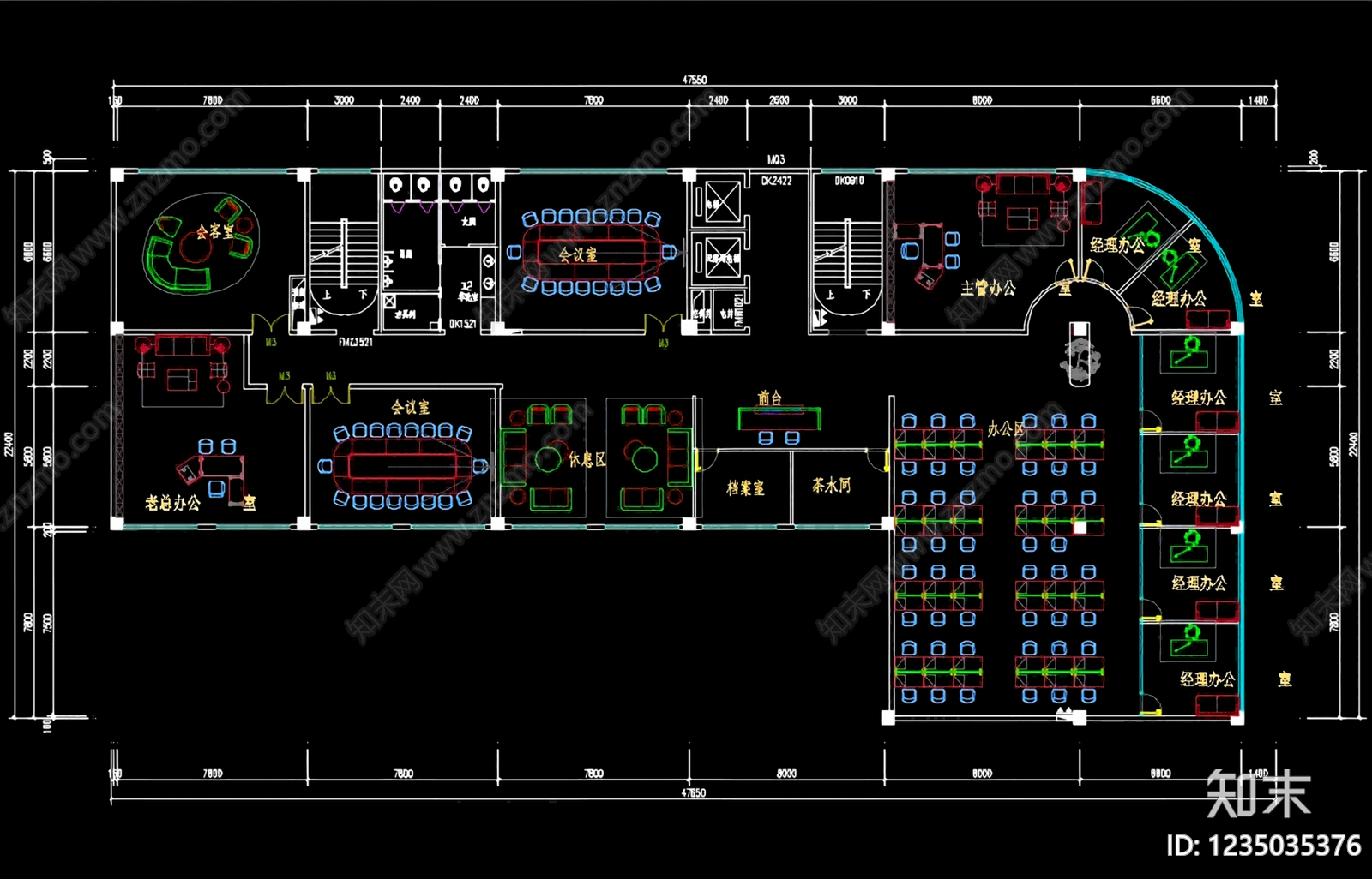 整体办公空间cad施工图下载【ID:1235035376】