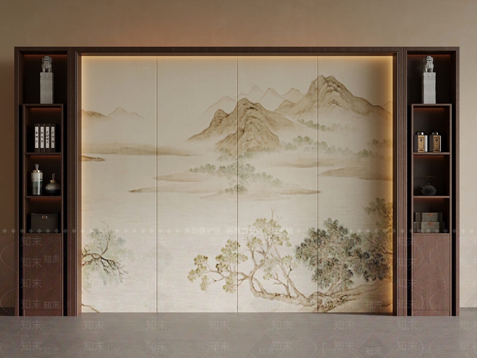 新中式玄关背景墙3D模型下载【ID:1235037914】