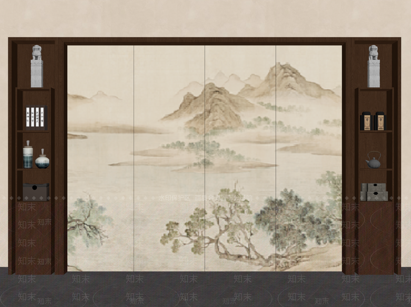 新中式玄关背景墙3D模型下载【ID:1235037914】