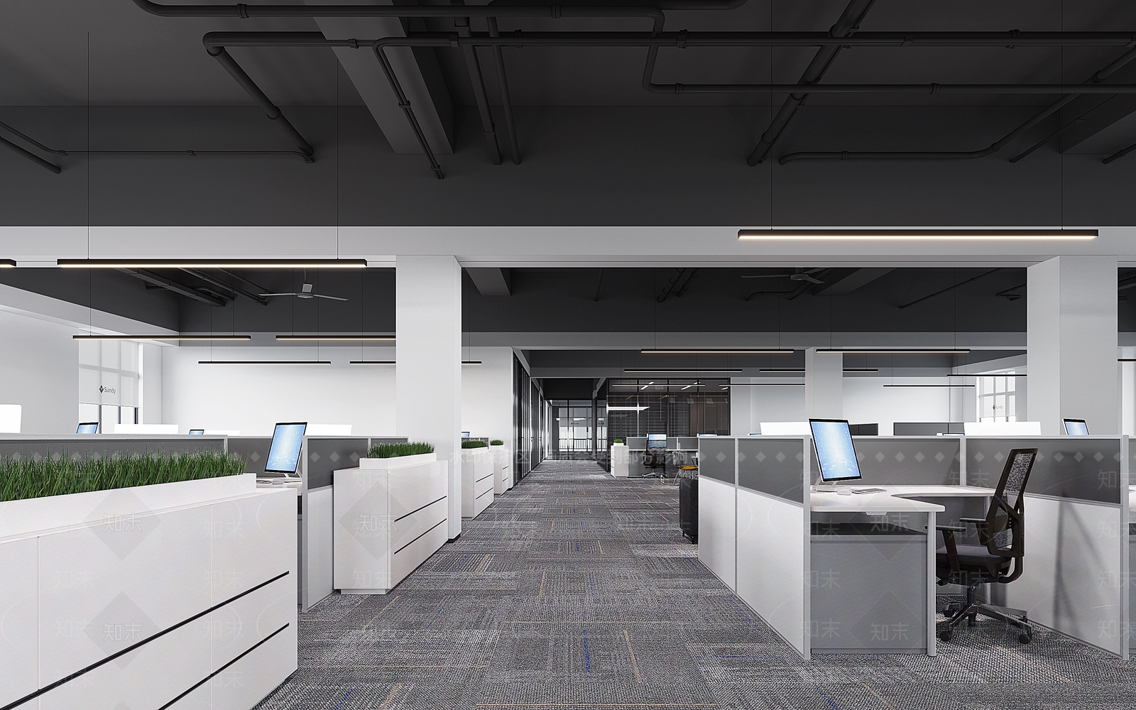 现代简约办公区3D模型下载【ID:1235041508】