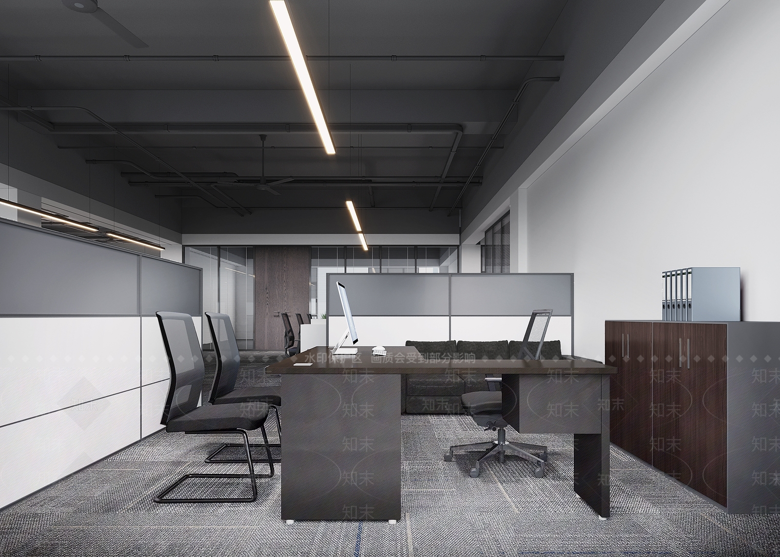 现代简约办公区3D模型下载【ID:1235041508】