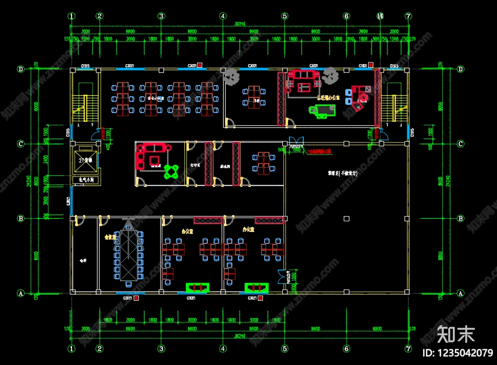 整体办公空间cad施工图下载【ID:1235042079】