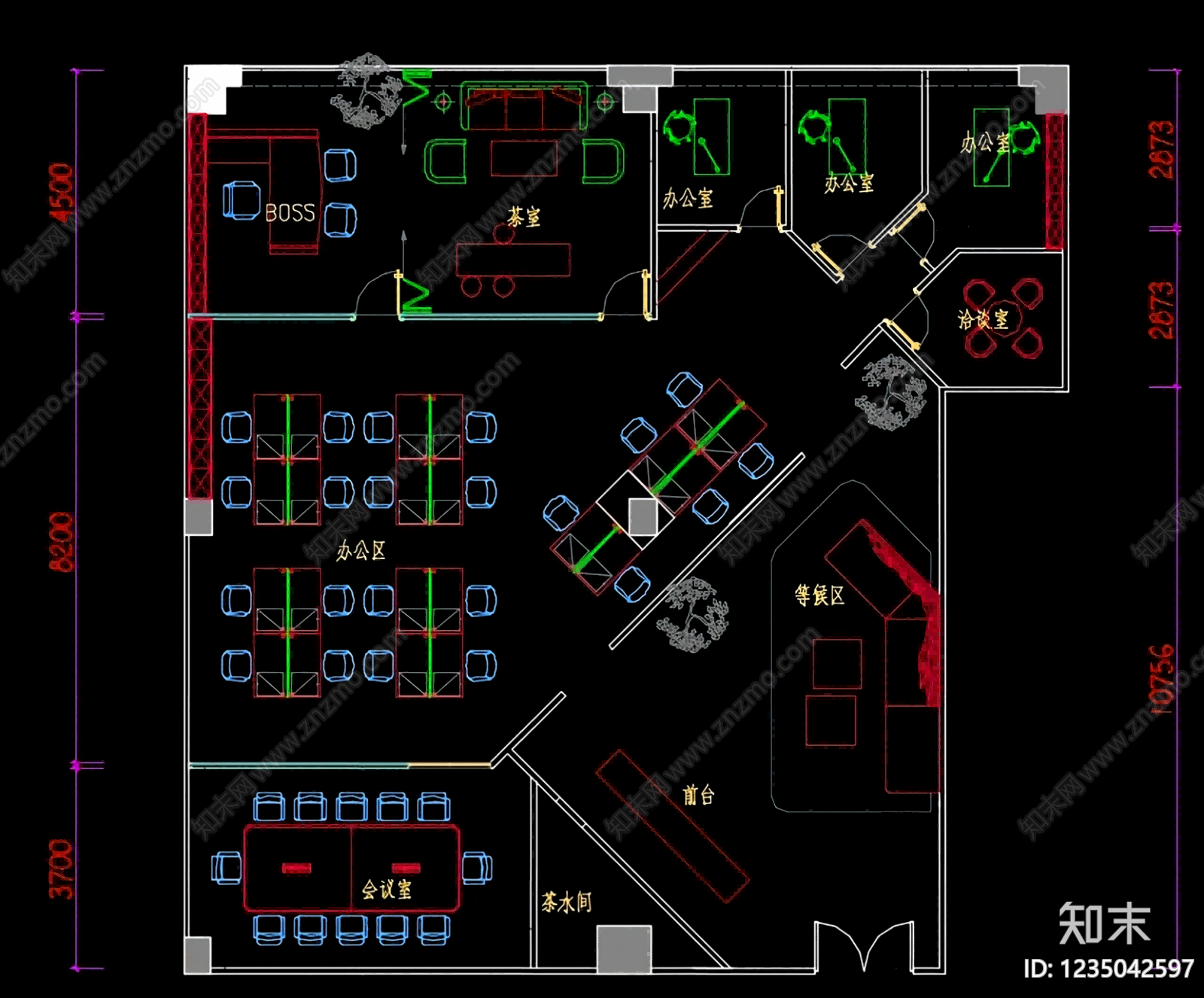 整体办公空间cad施工图下载【ID:1235042597】
