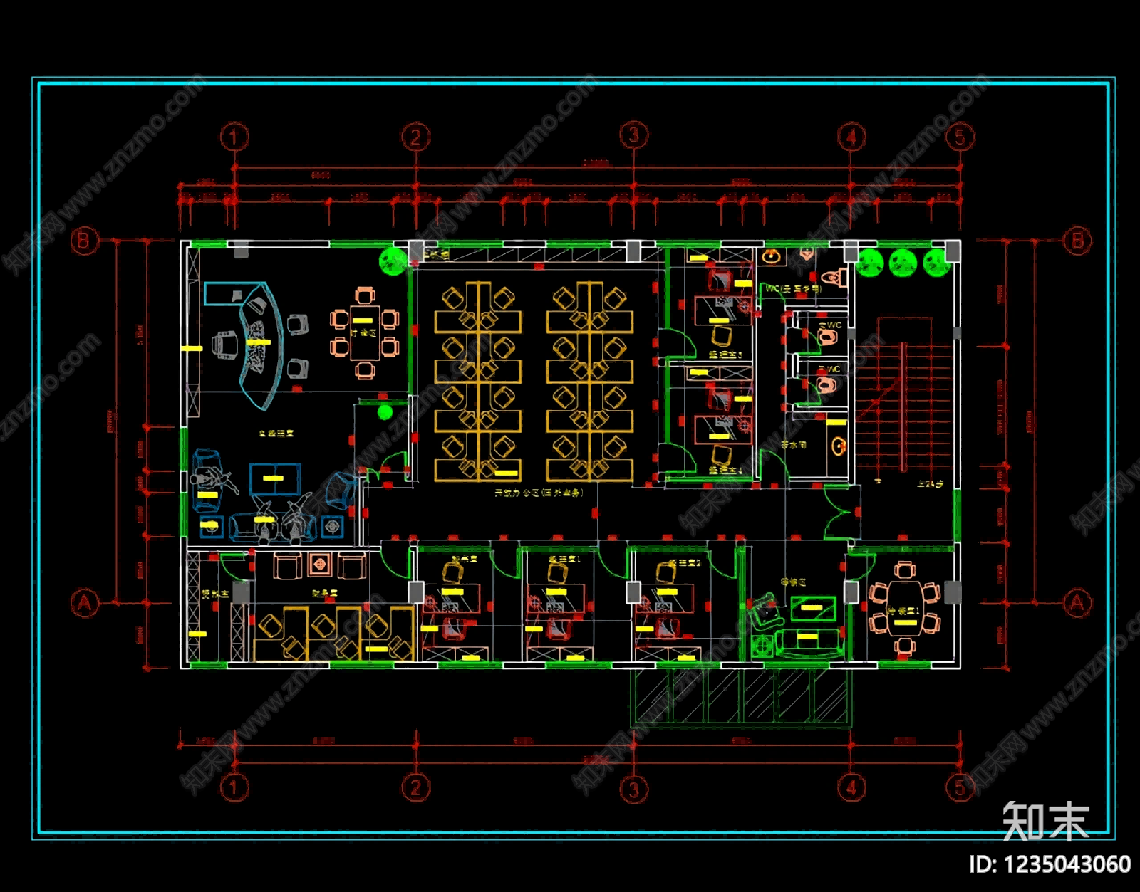 整体办公空间cad施工图下载【ID:1235043060】