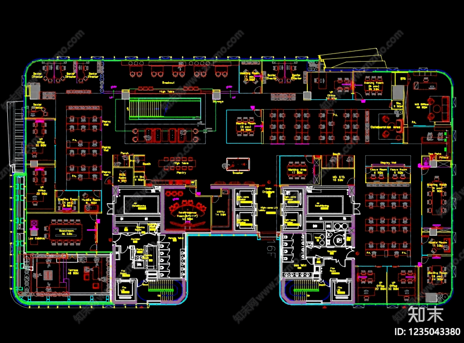 整体办公空间cad施工图下载【ID:1235043380】
