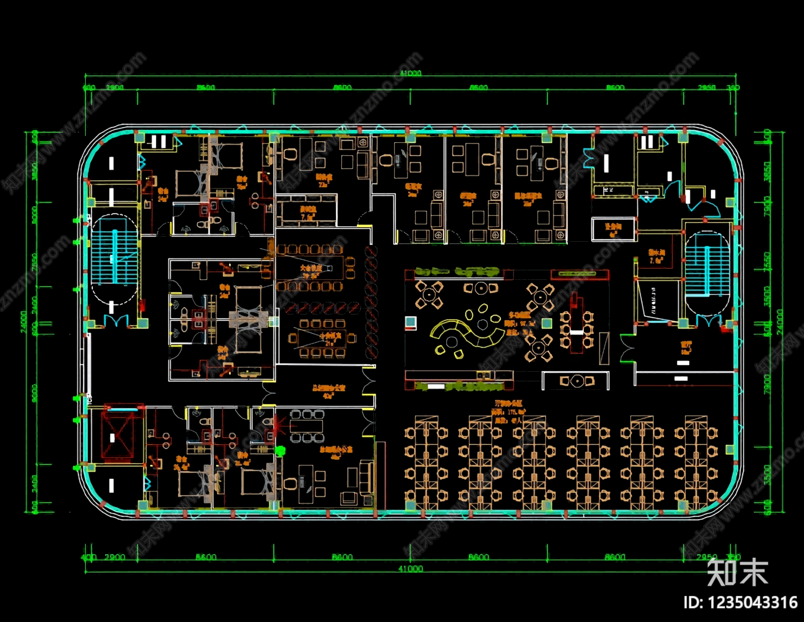 整体办公空间cad施工图下载【ID:1235043316】