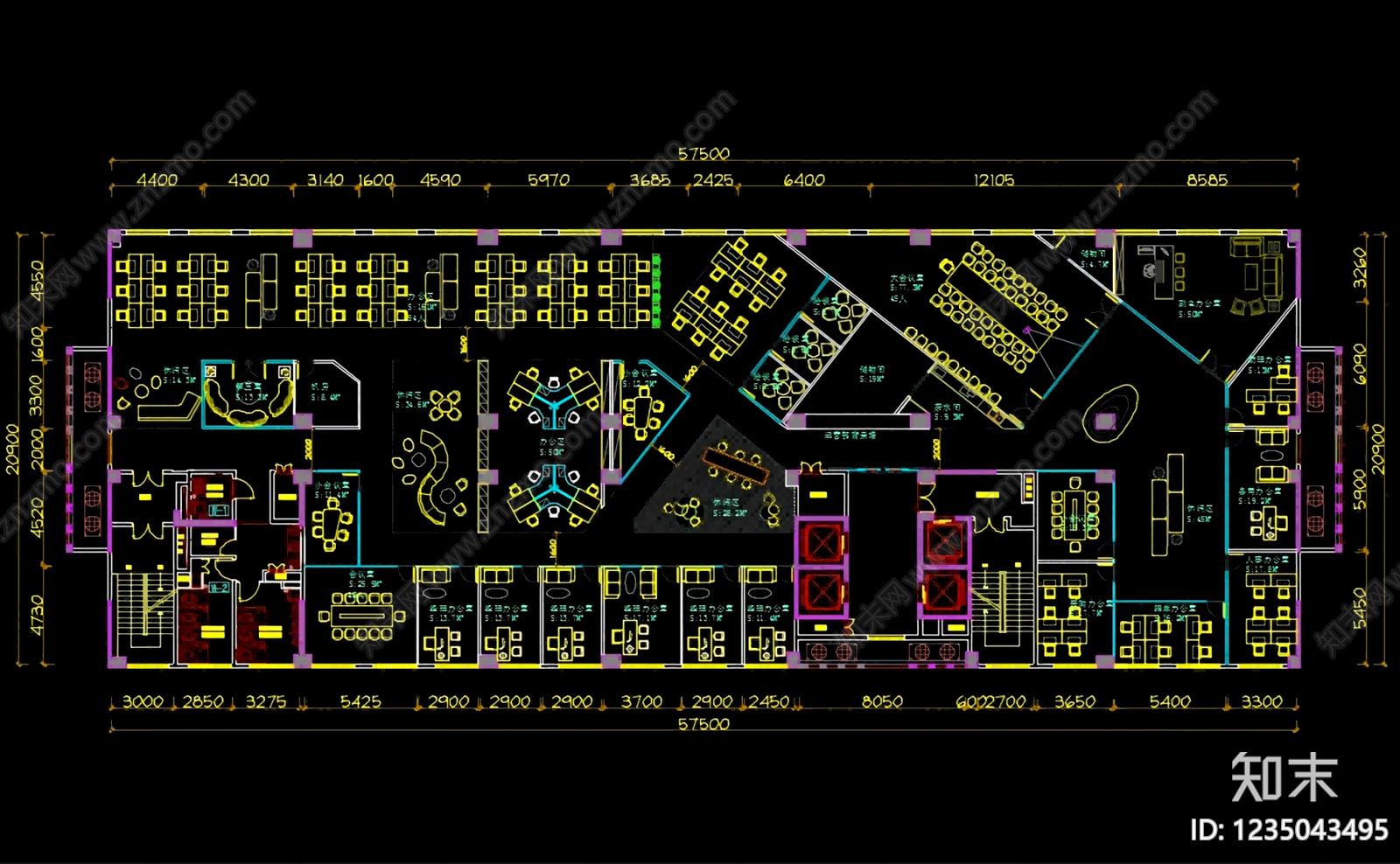 整体办公空间cad施工图下载【ID:1235043495】