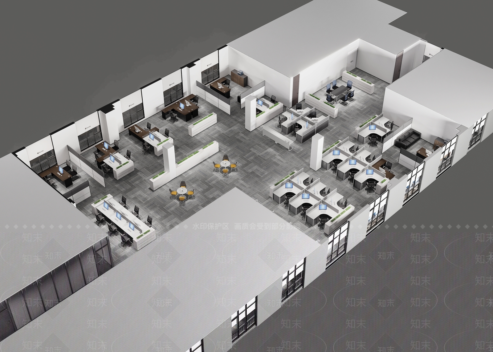 现代简约办公区3D模型下载【ID:1235044695】