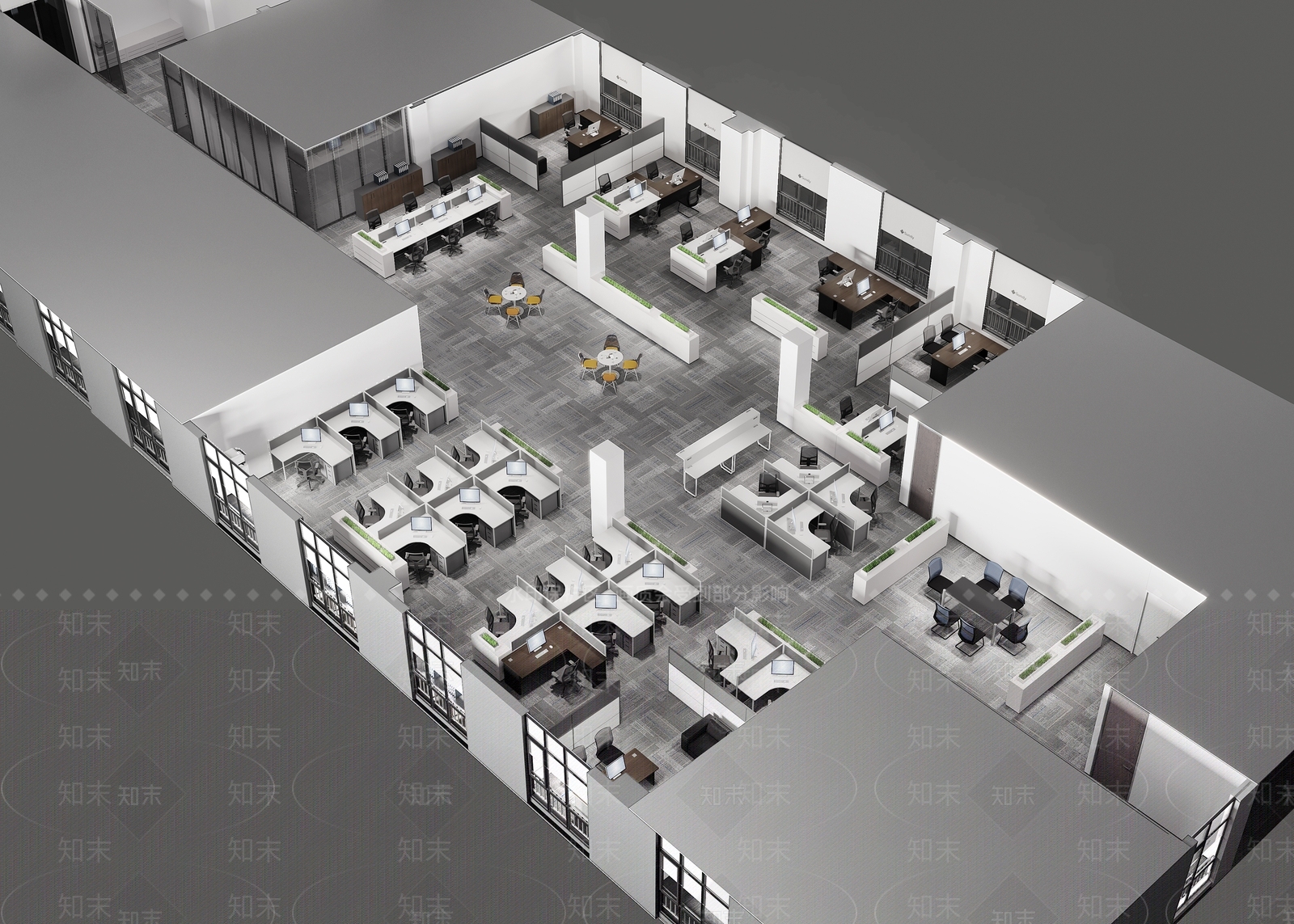现代简约办公区3D模型下载【ID:1235044695】