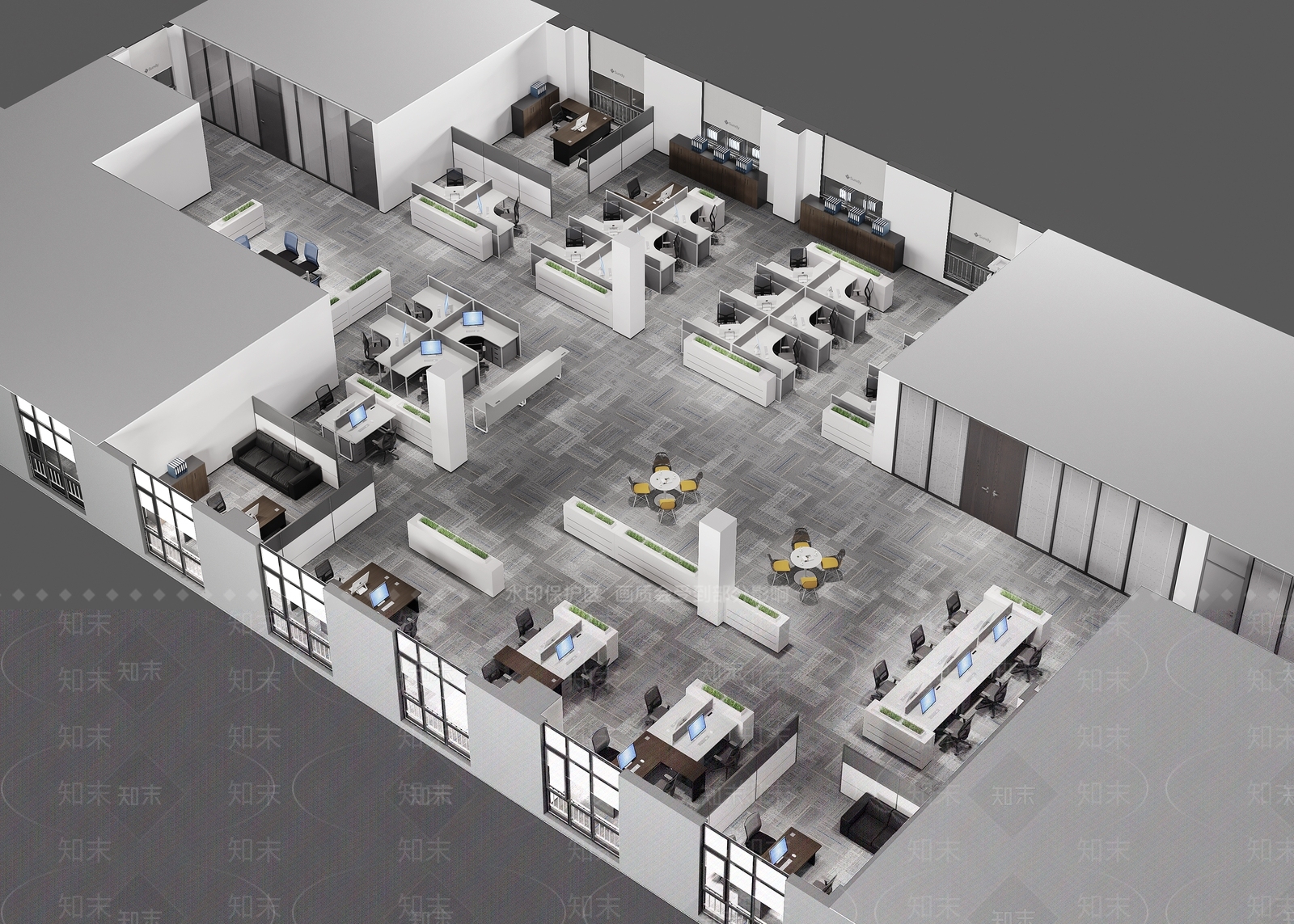 现代简约办公区3D模型下载【ID:1235044695】