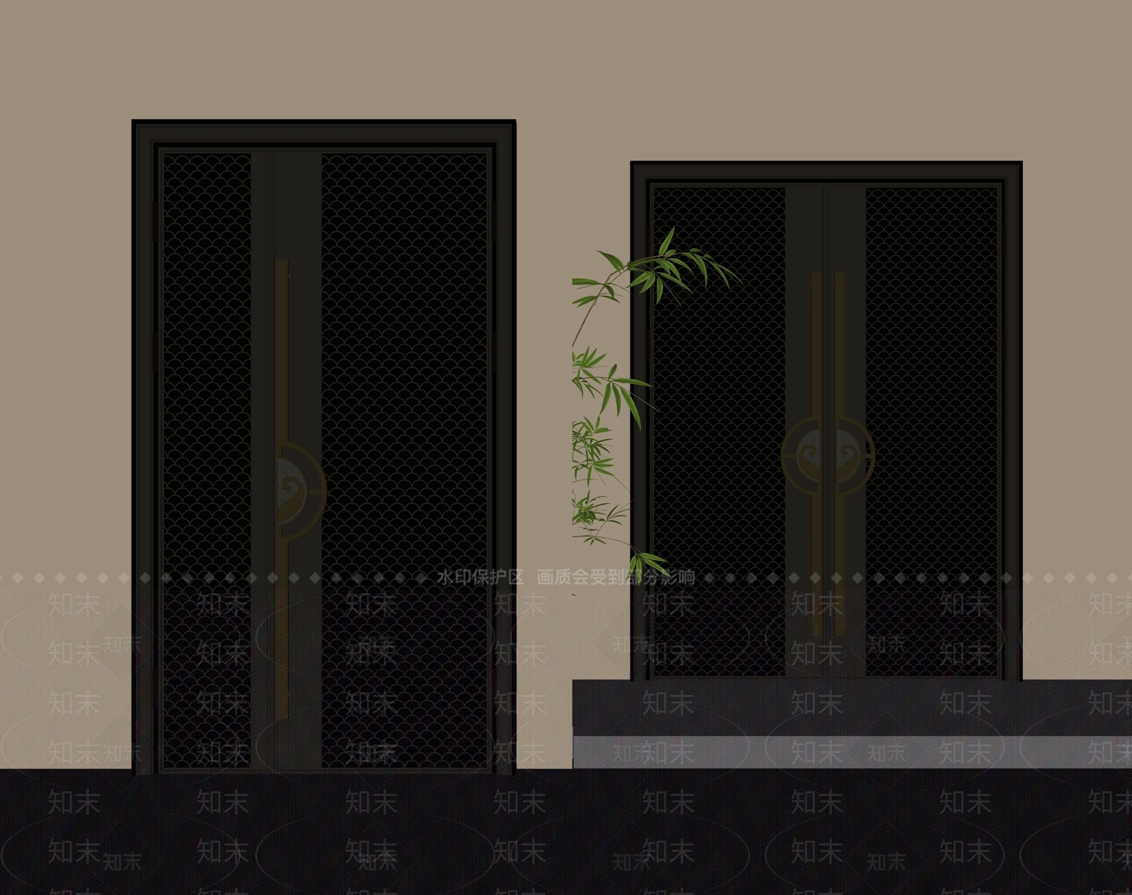 新中式双开门3D模型下载【ID:1235054775】