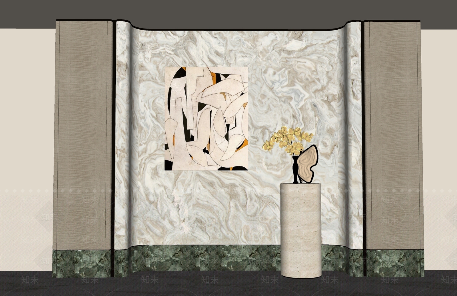 轻奢玄关背景墙3D模型下载【ID:1235061277】
