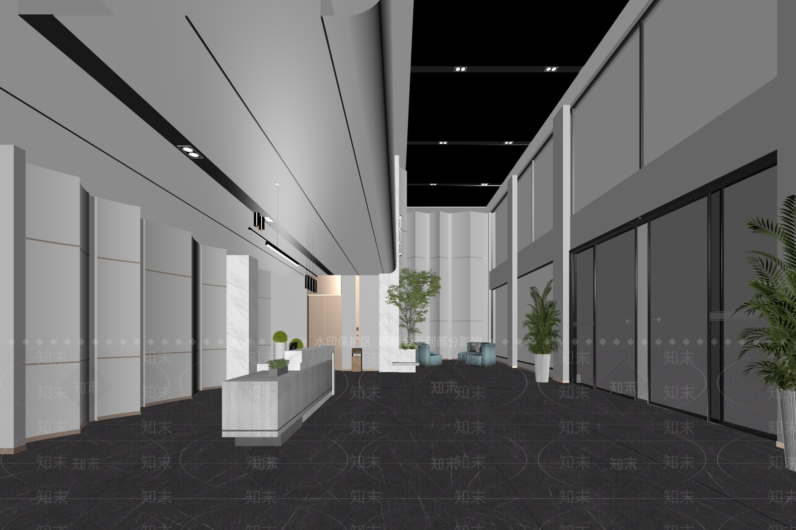 现代简约办公大厅3D模型下载【ID:1235093409】