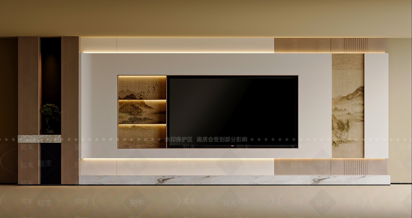 新中式电视背景墙3D模型下载【ID:1235145836】