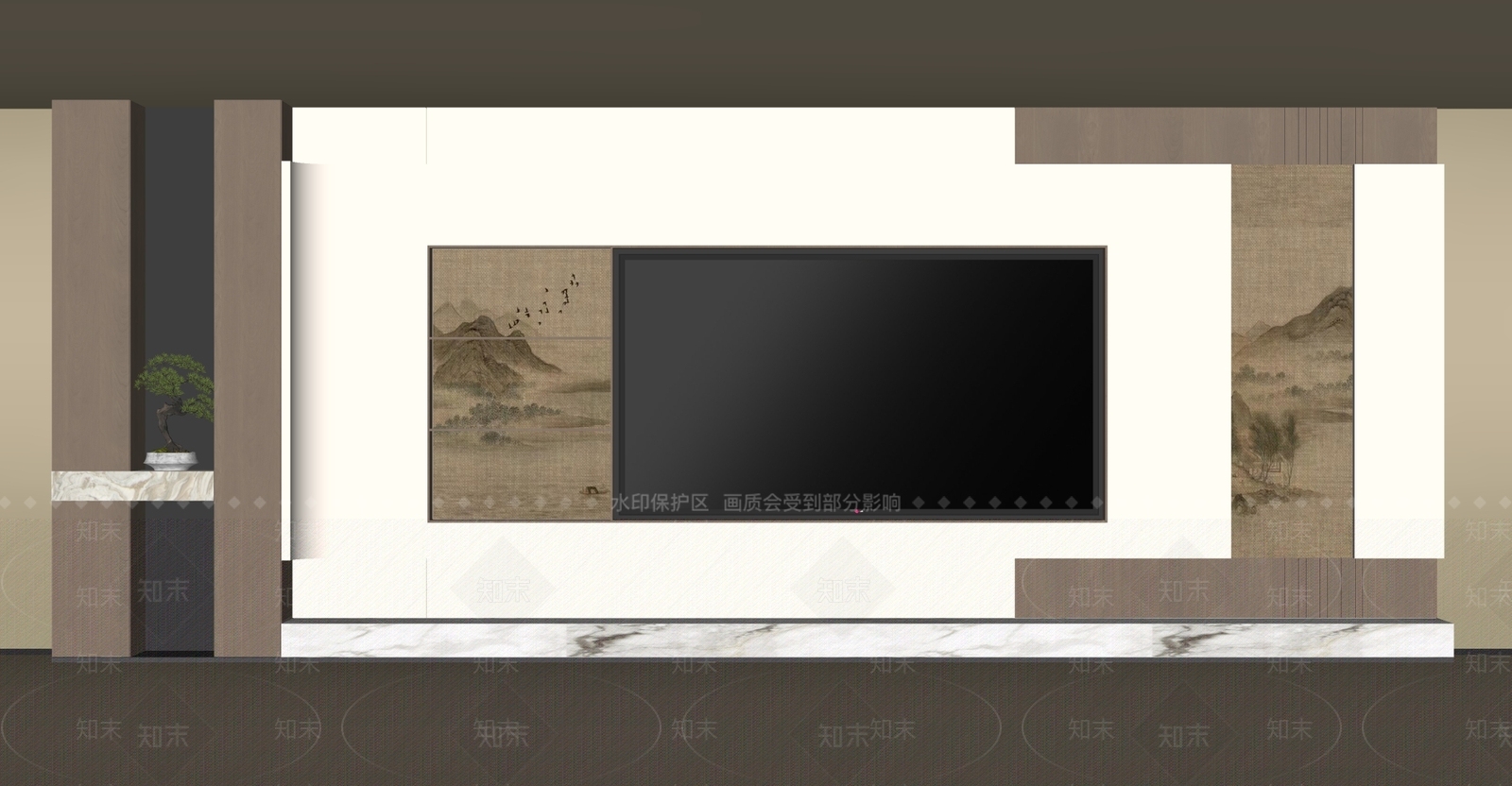 新中式电视背景墙3D模型下载【ID:1235145836】